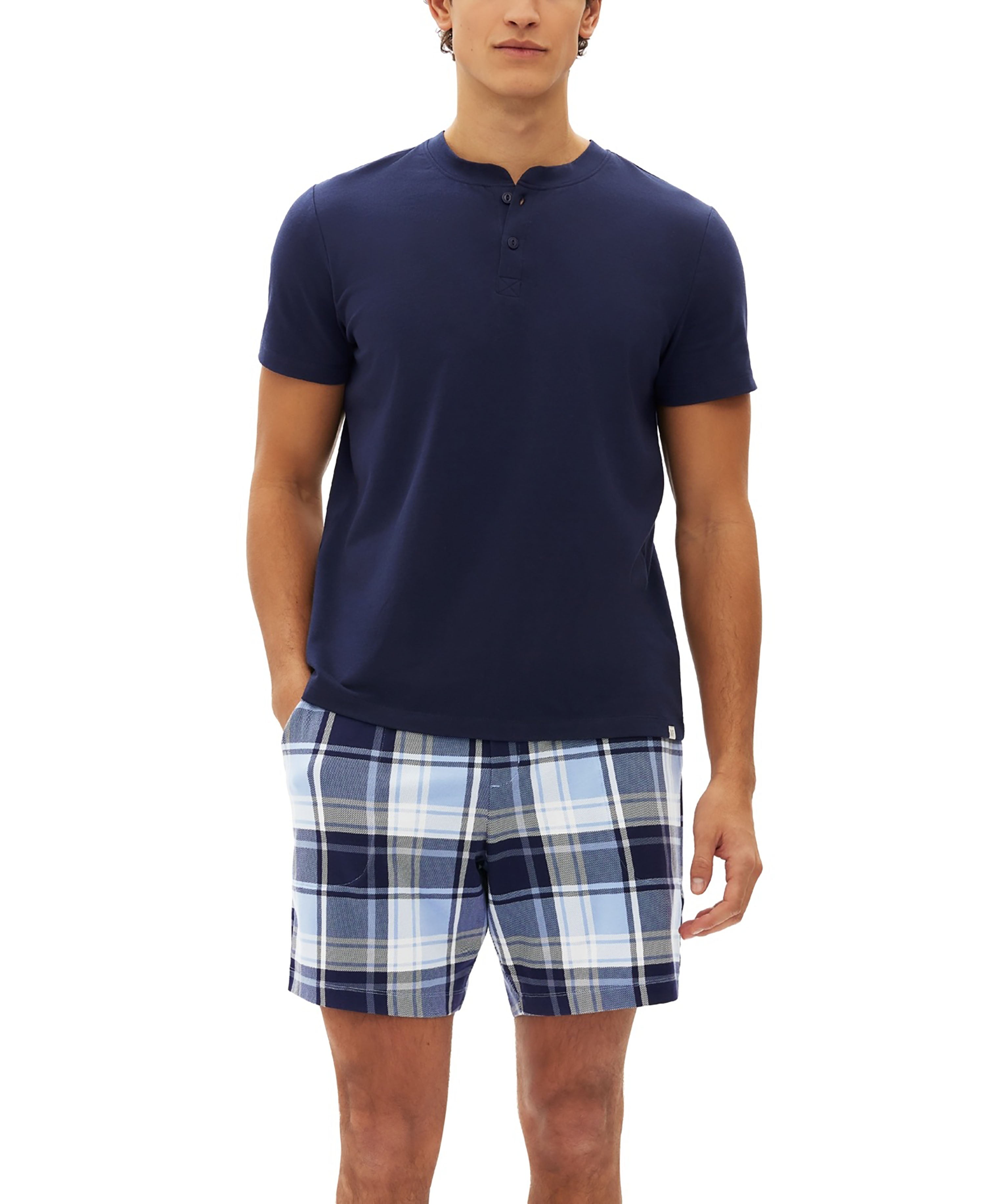 Men's 2-Pc. Solid Henley & Plaid Pajama Shorts Set