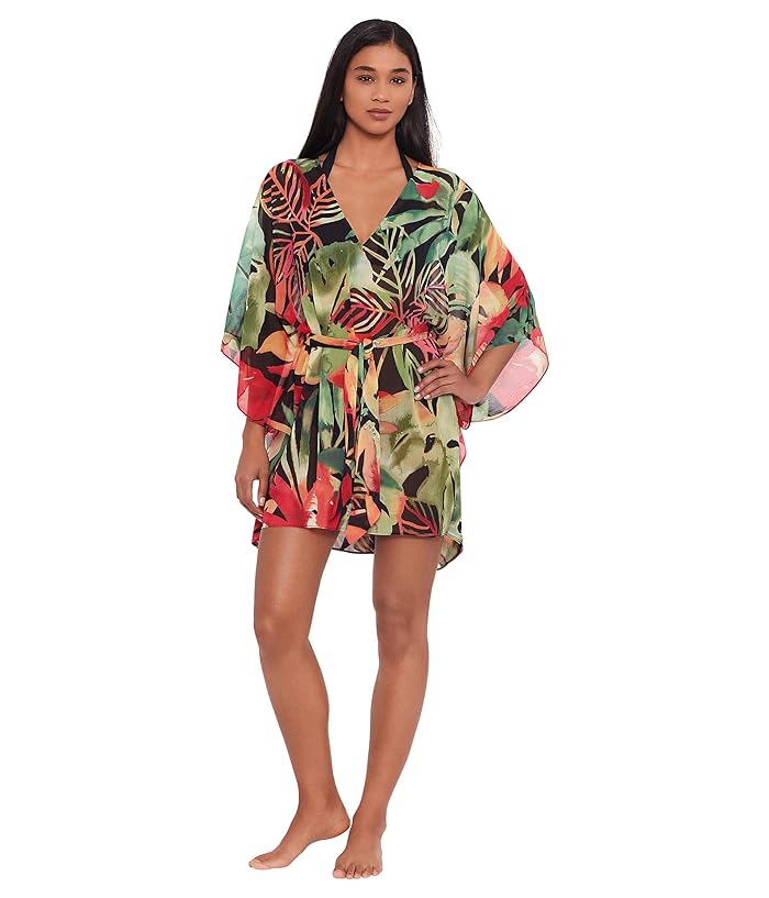 LAUREN Ralph Lauren Midnight Tropical Belted Poncho Cover-Up