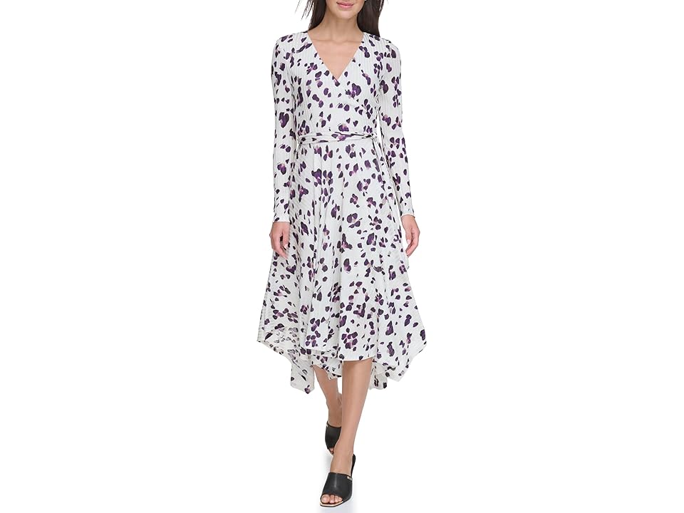 Women's Ribbed Handkerchief-Hem Surplice-Neck Dress