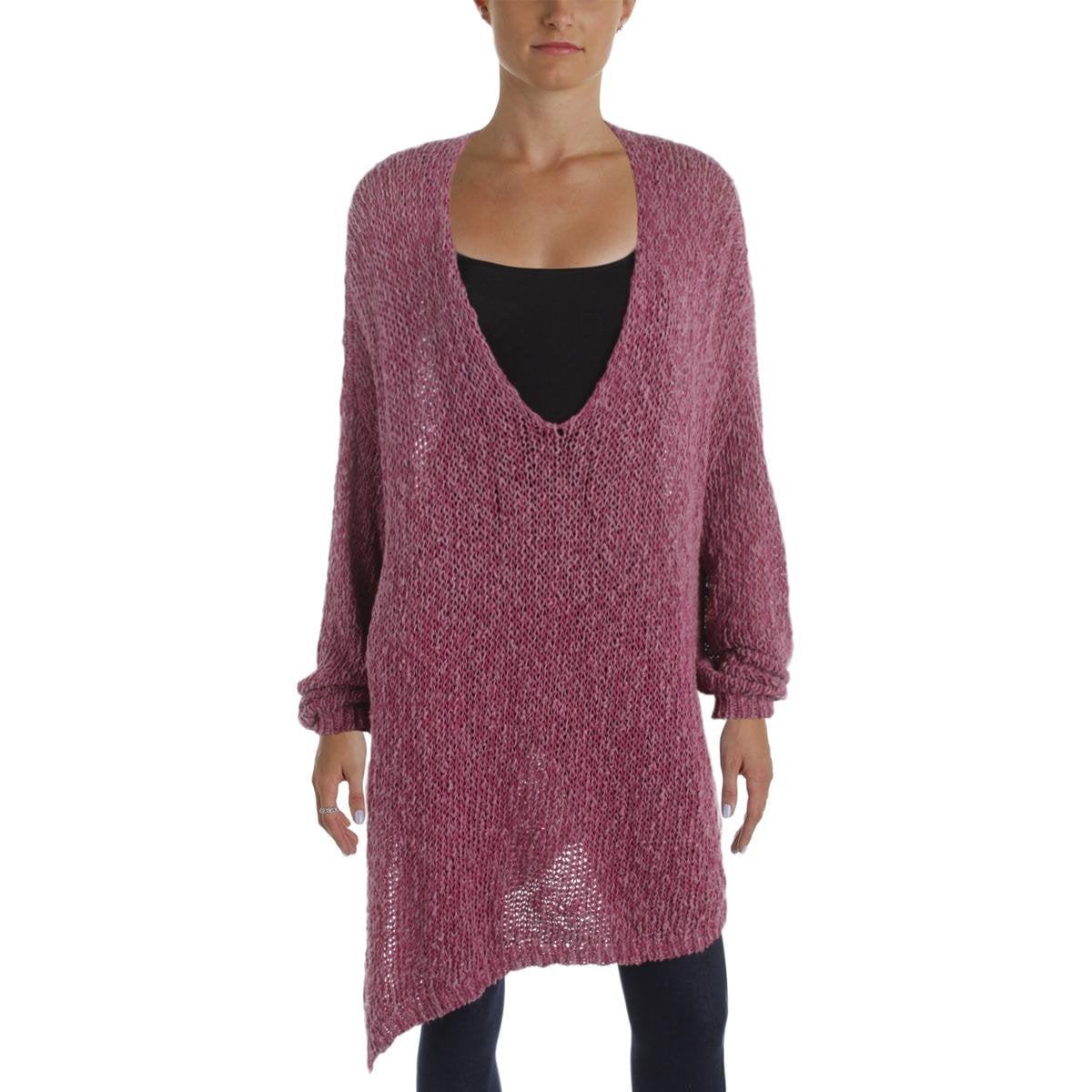 Free People Womens Pointelle Asymmetric Pullover Sweater