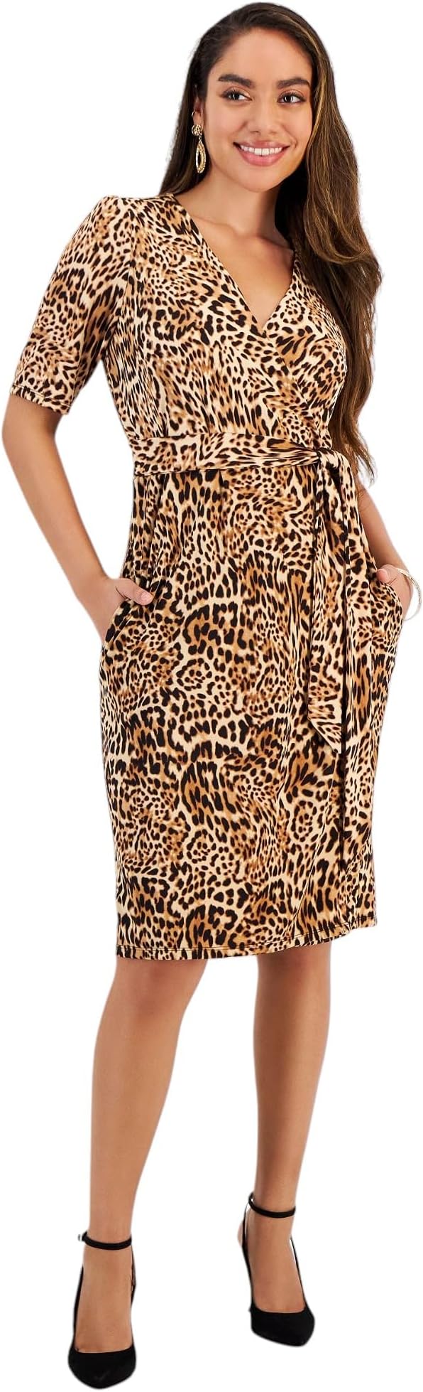 Petite Elbow-Sleeve Wrap-Style Dress
