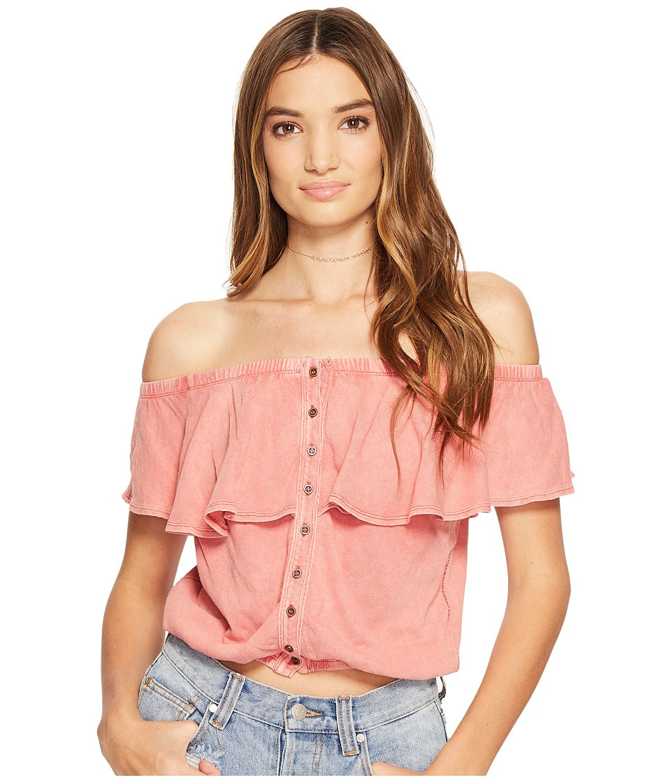 Free People Off-The-Shoulder Ruffled Blouse (Coral, L)