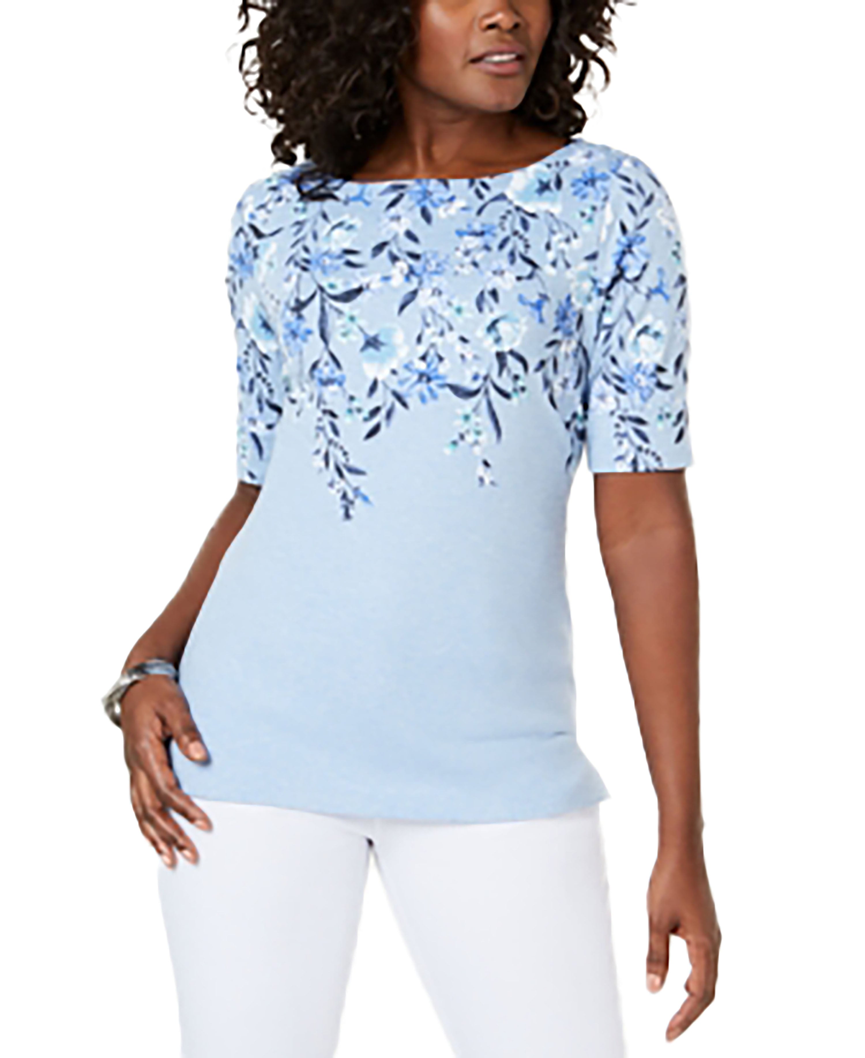 Floral-Print Boatneck Top