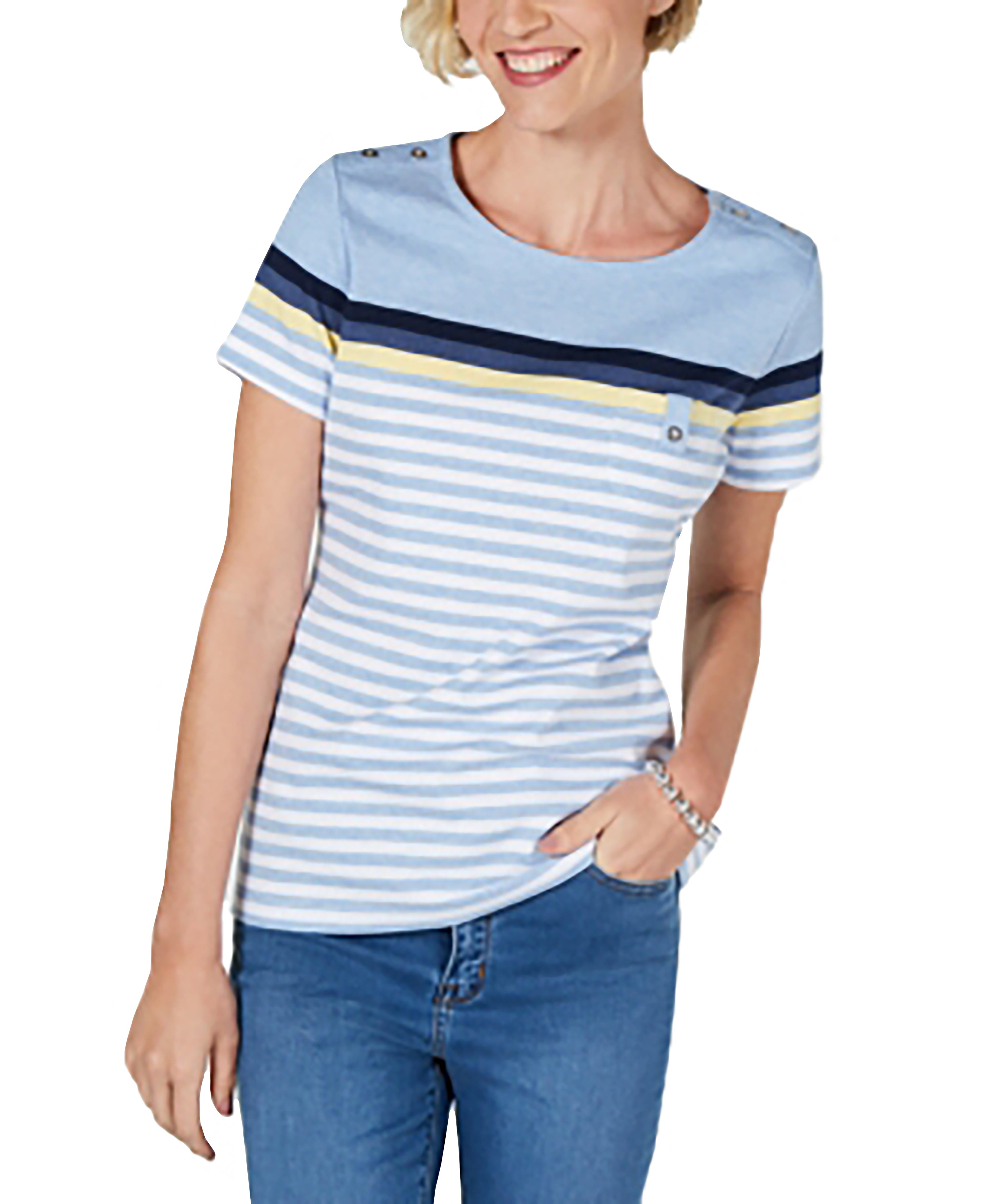 Karen Scott Women's Aster Striped Top  Light Blue Heather M