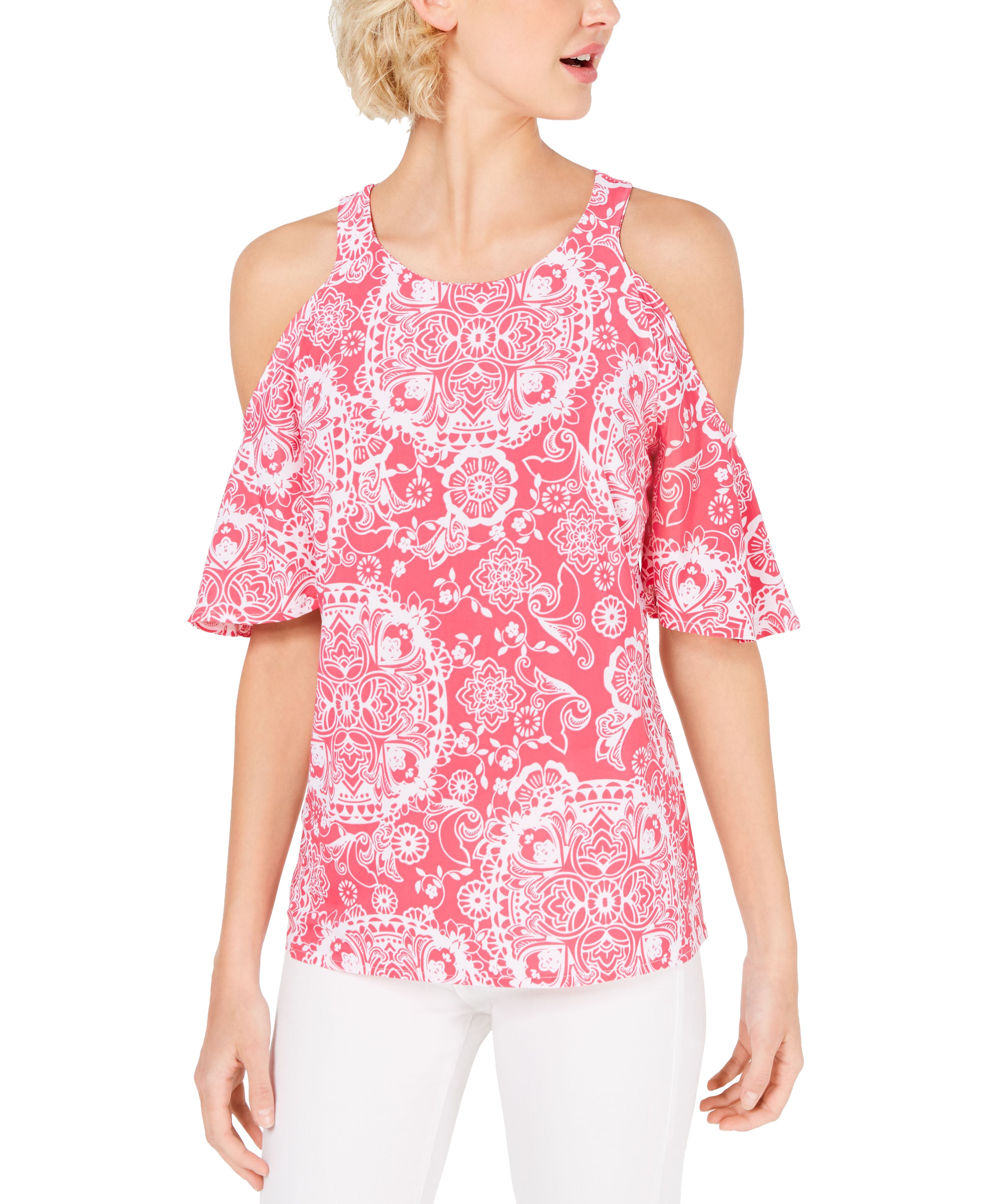 INC Cold-Shoulder Flutter-Sleeve Top