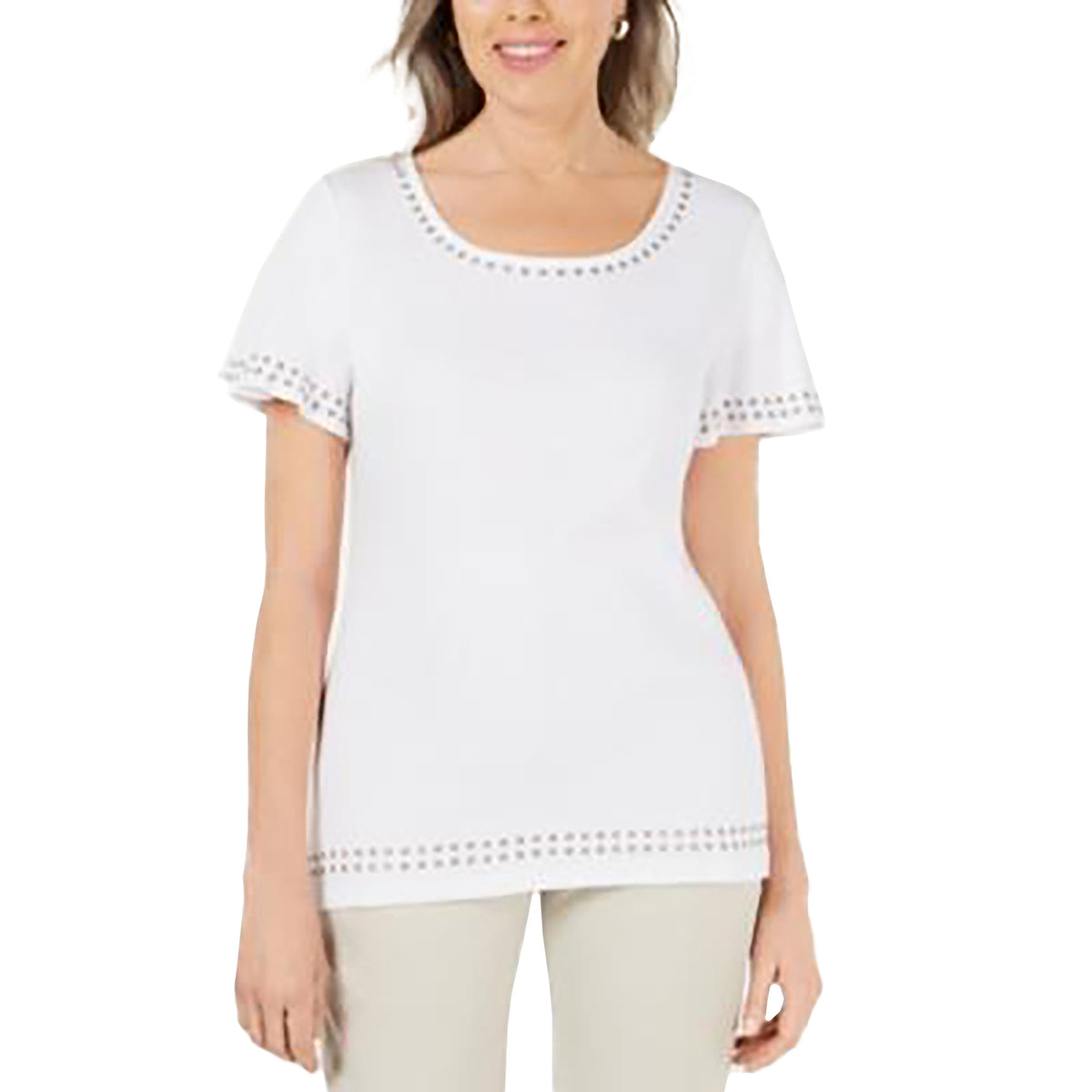 Karen Scott Grommet-Trim Flutter-Sleeve Top Bright White XL
