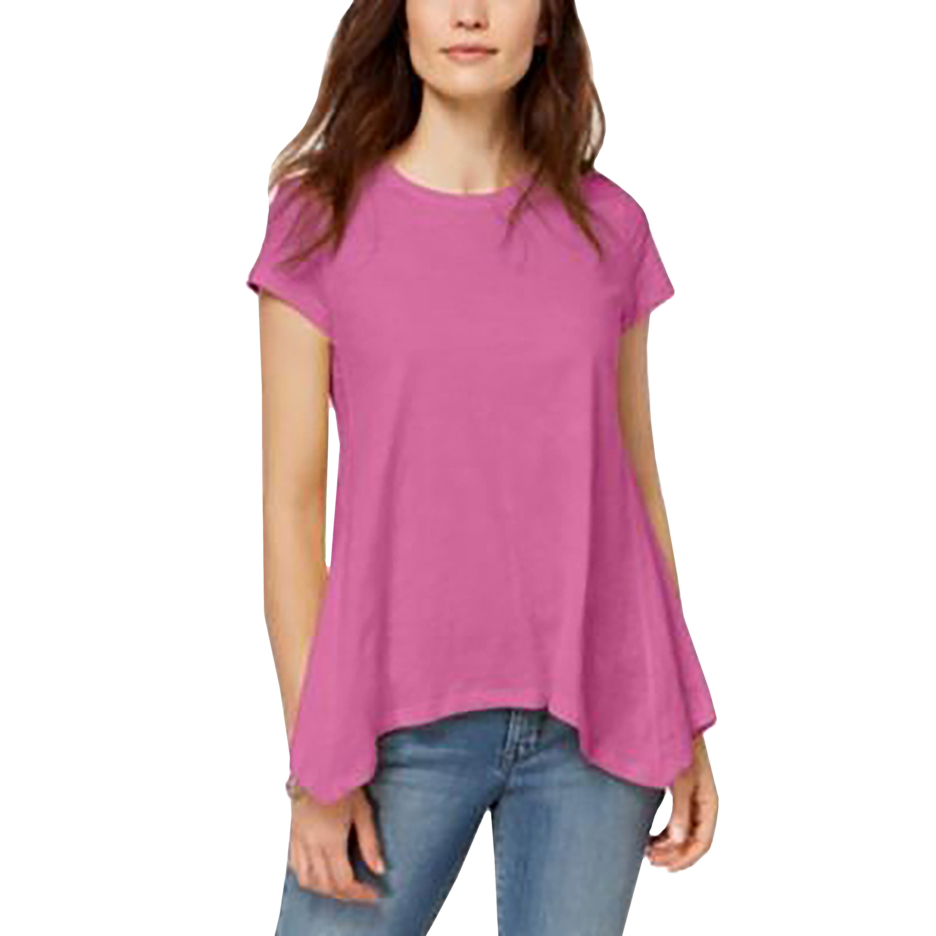 Style & Co Womens  Short Sleeve Handkerchief Top Aztec Rose XS