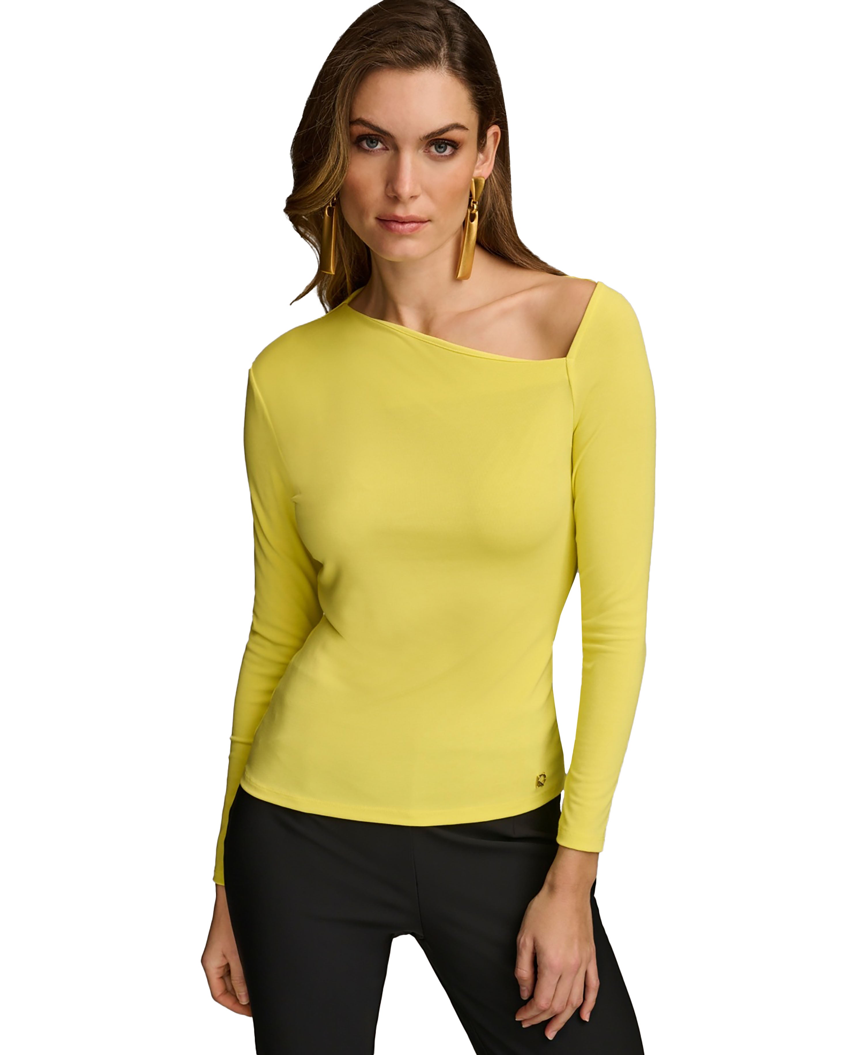 Donna Karan Women's Asymmetric-Neck Long-Sleeve Top Poison XL