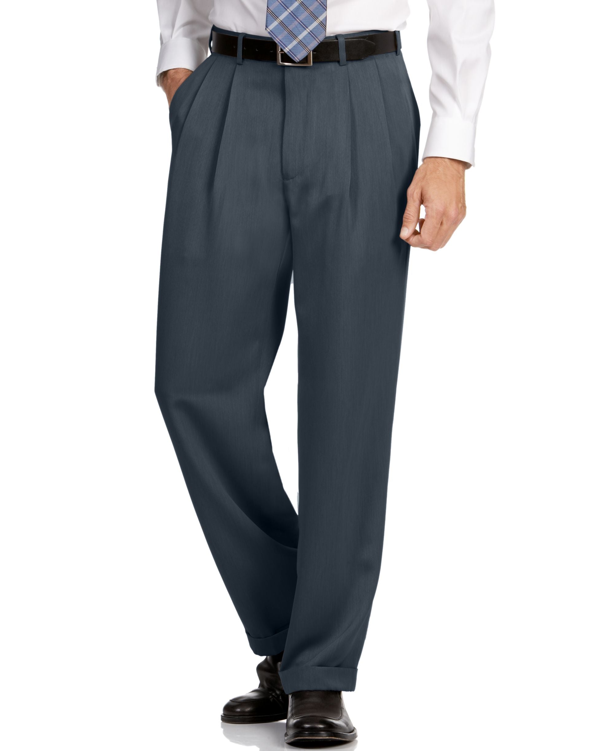 Classic Fit Double Pleat No Iron Microfiber Melange Men's Dress Pants