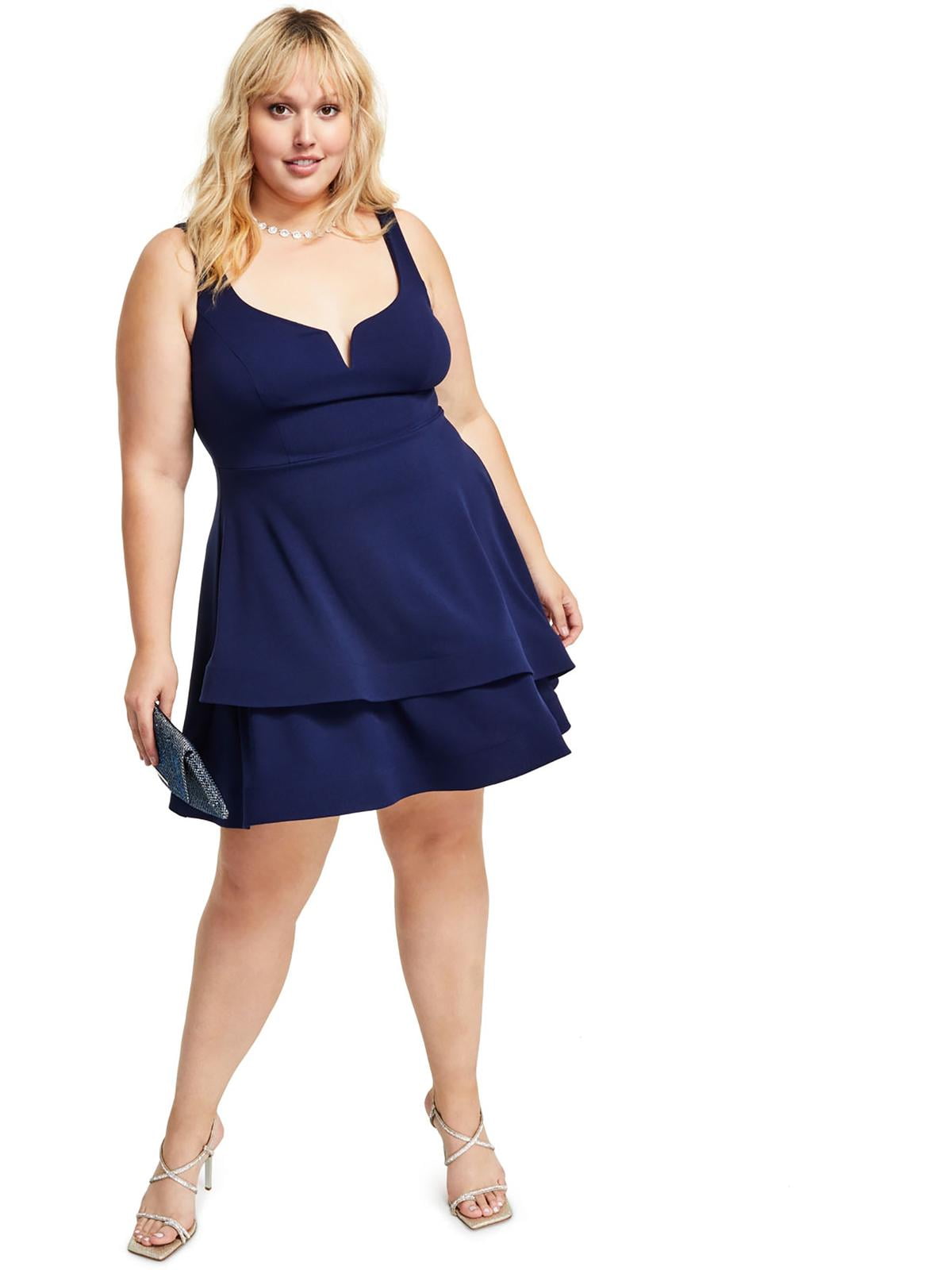 Trendy Plus Size Notched-Neck Tiered-Hem Dress