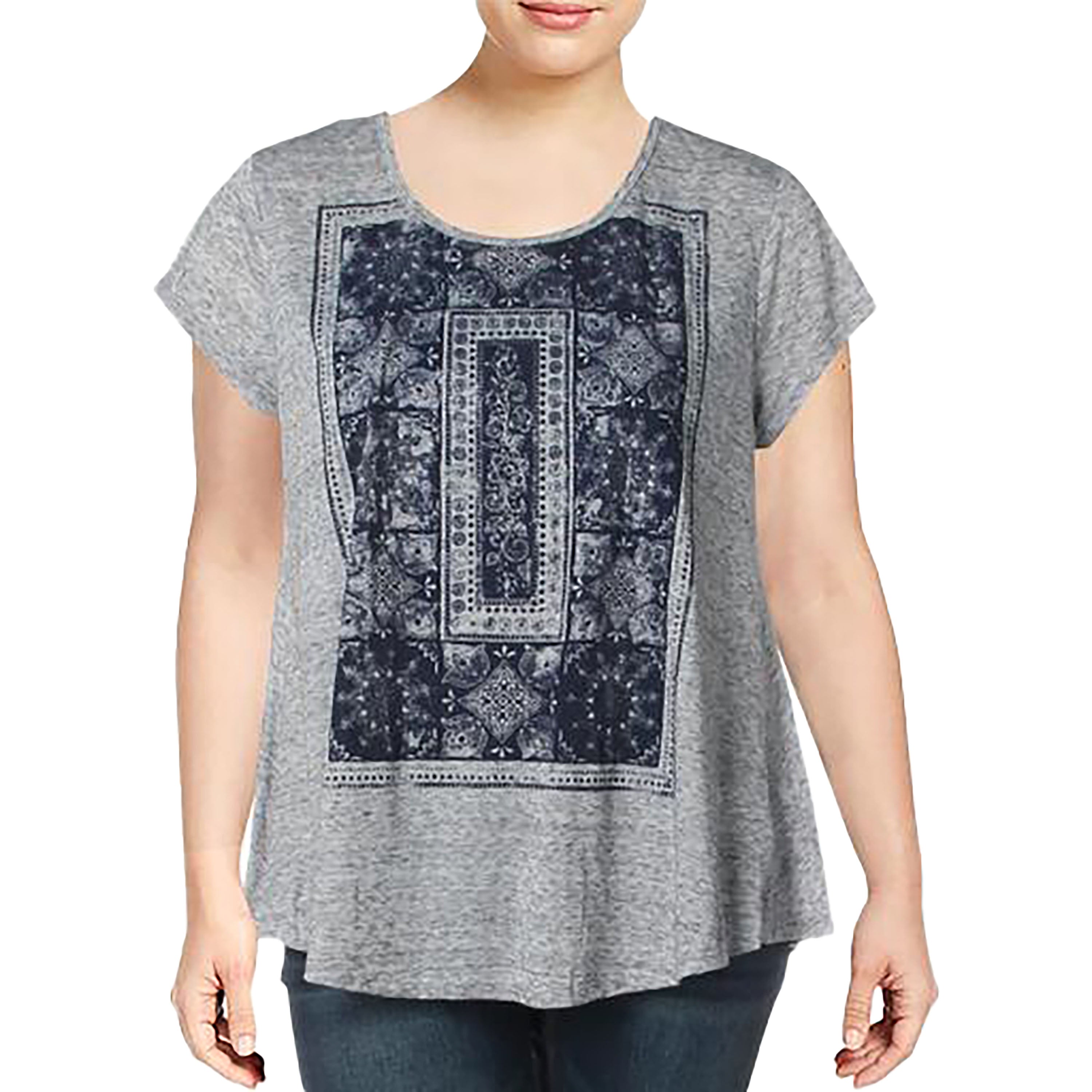 Style & Co. Womens Velvet Slub Graphic T-Shirt Village Tile XL