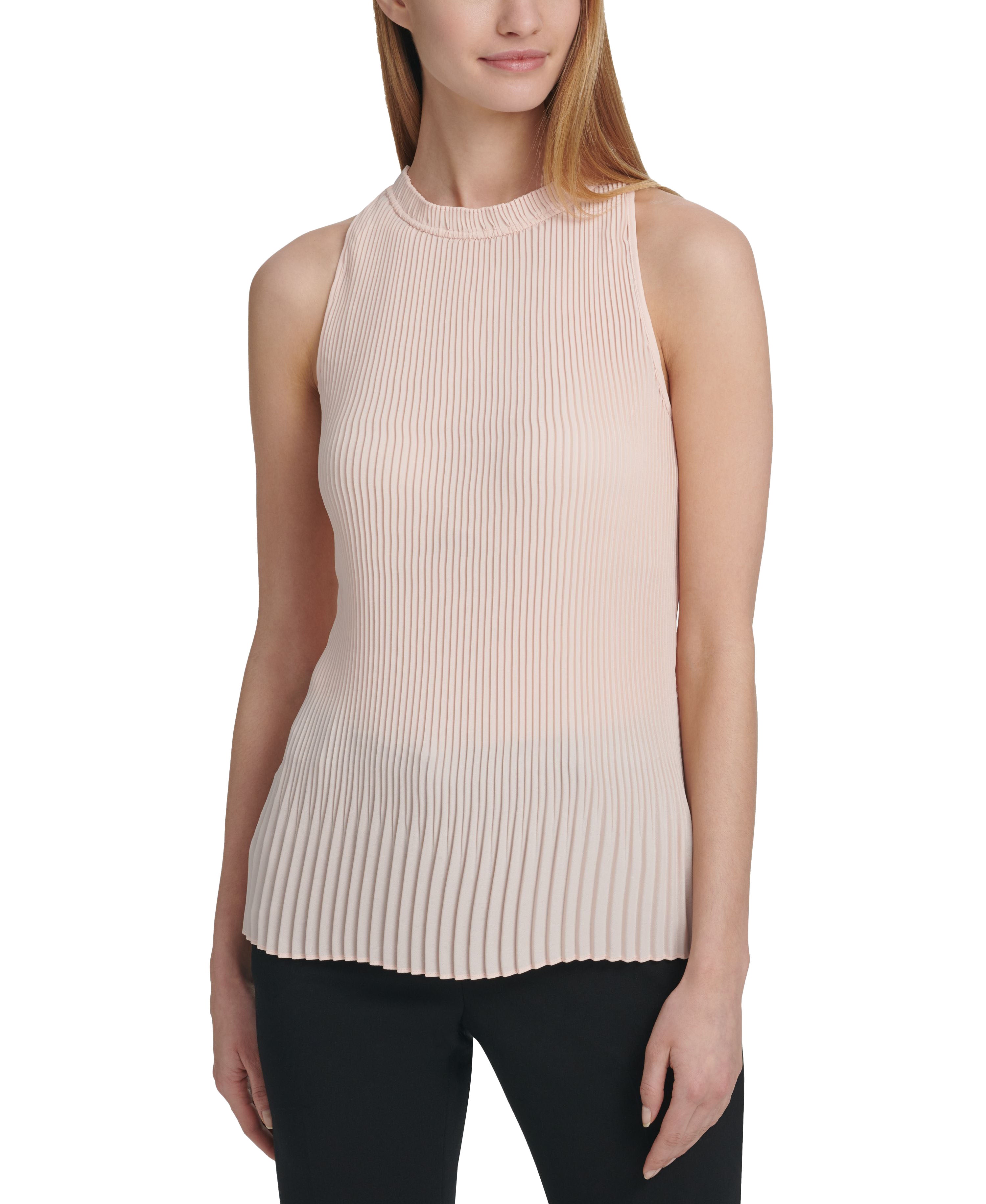 DKNY Sleeveless High Neck Pleated Top
