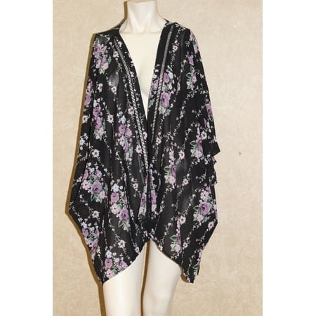 Style & Co. Women's DK Open-Front Floral Kimono (Large, Black Combo)