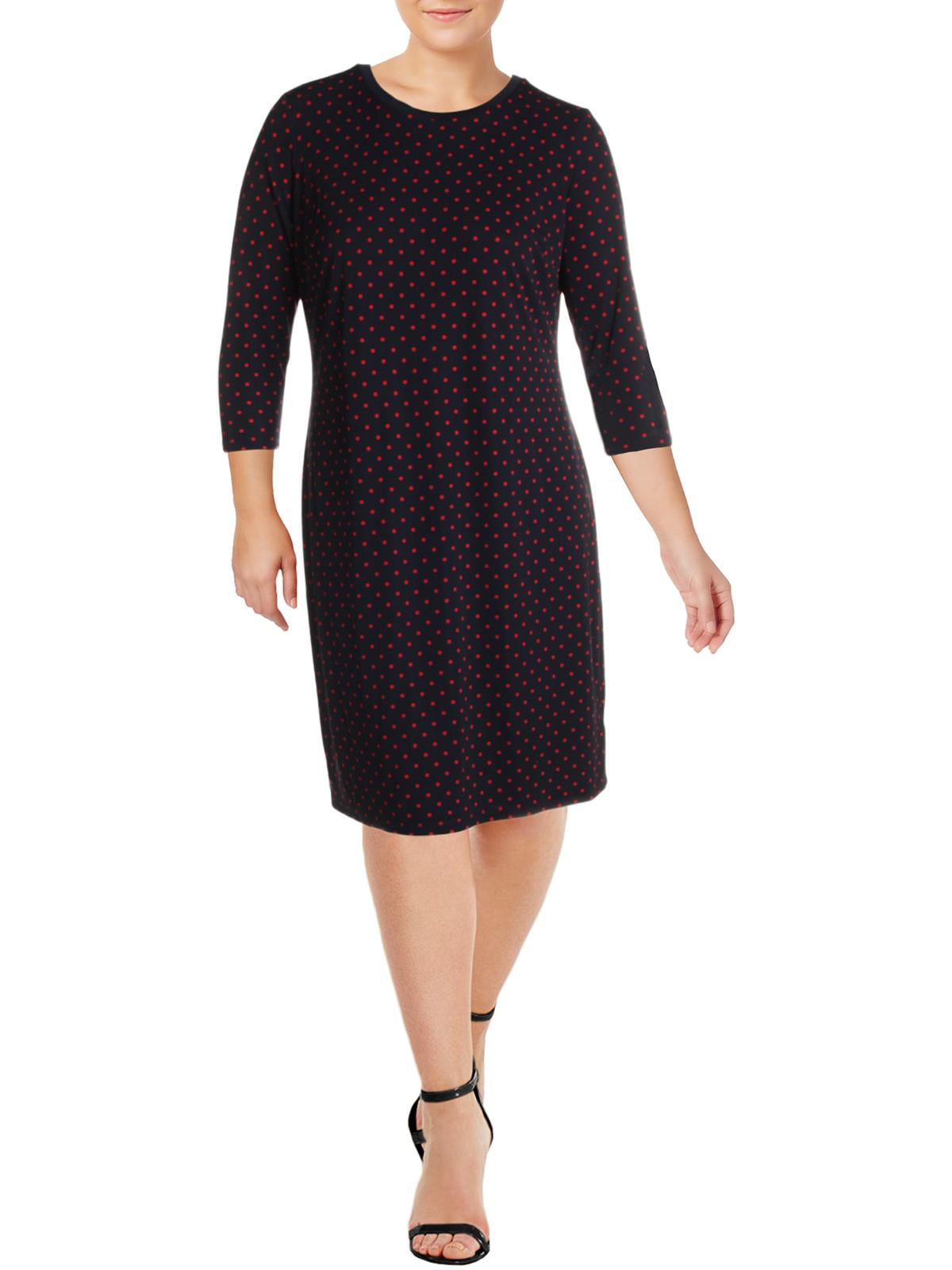Lauren Ralph Lauren Womens Plus Polka Dot Above Knee Shift Dress
