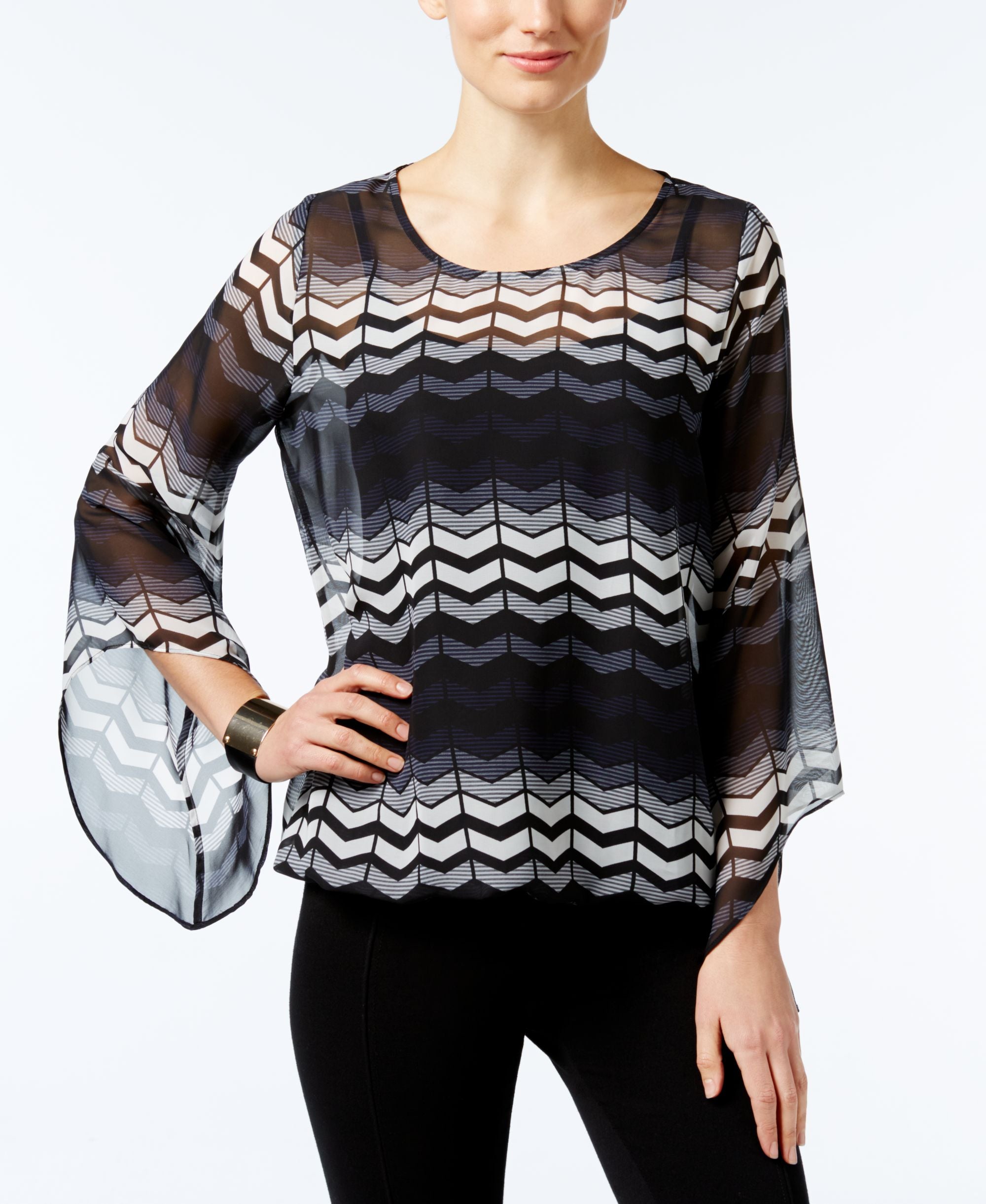 Alfani Petite Printed Blouson Top