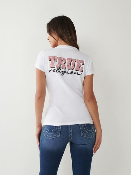 Women's Short Sleeve Crystal True V-neck T-shirt