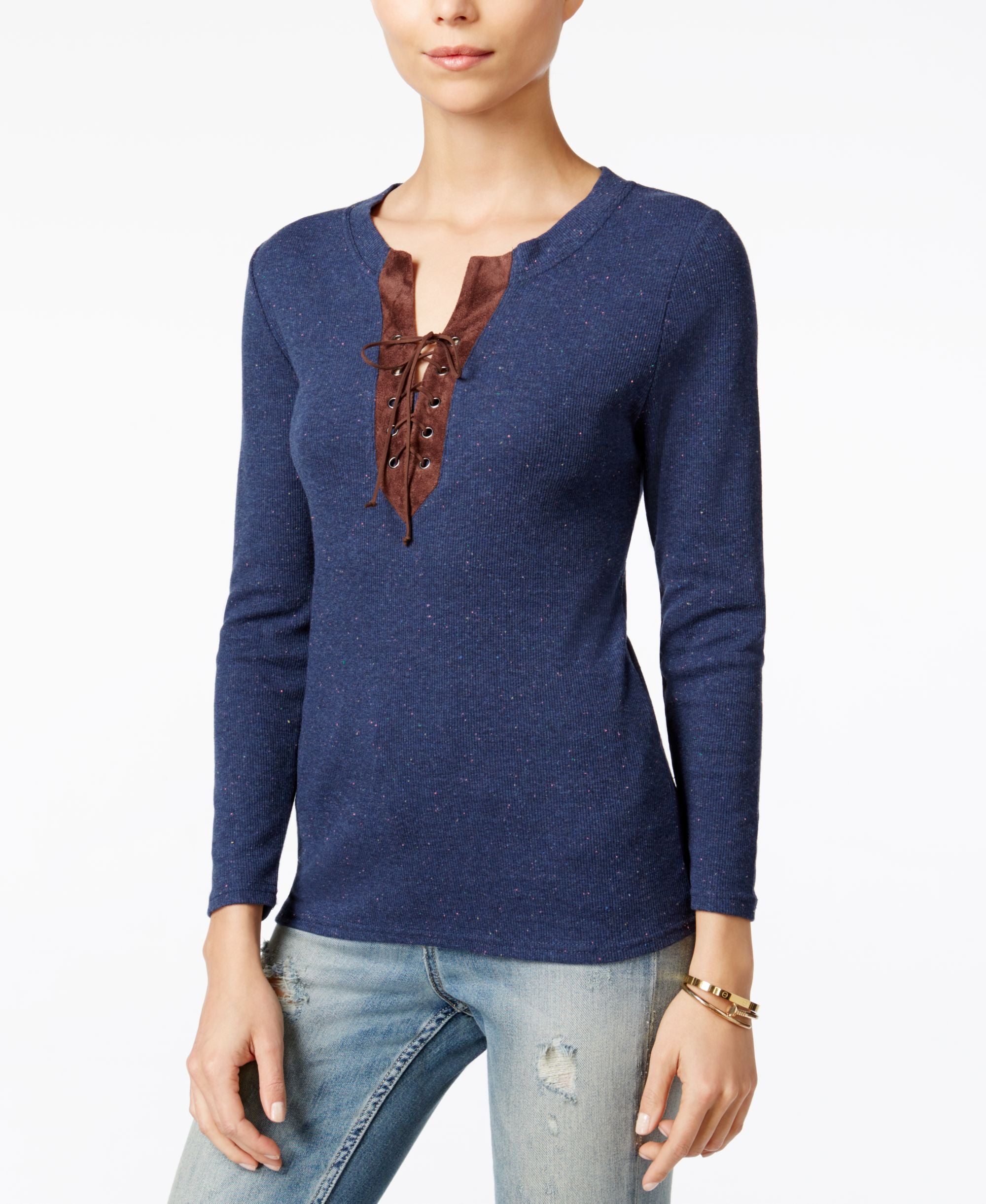 Fair Child Faux Suede Trim Lace Up Top