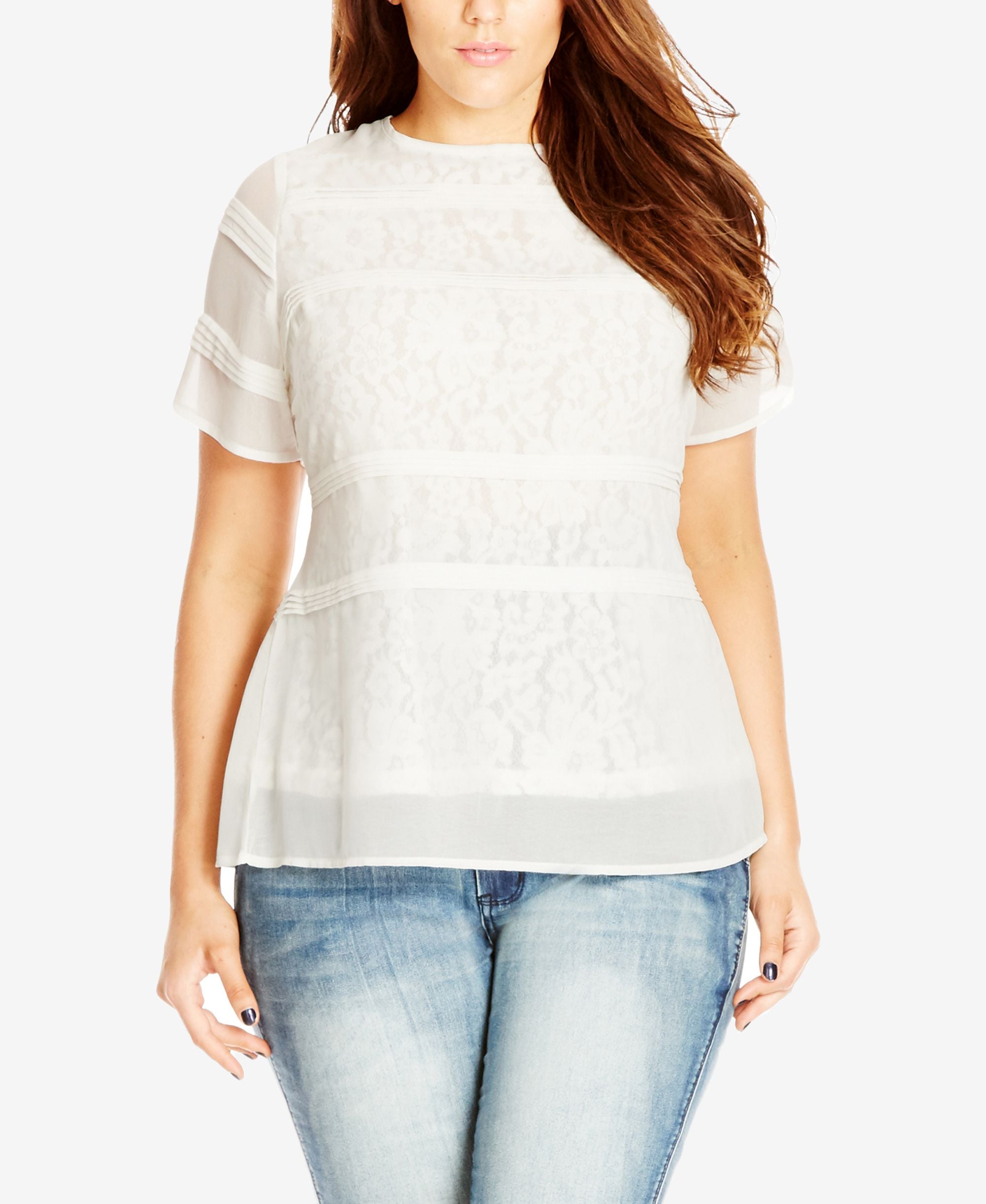 City Chic Trendy Plus Size Lace Illusion Top