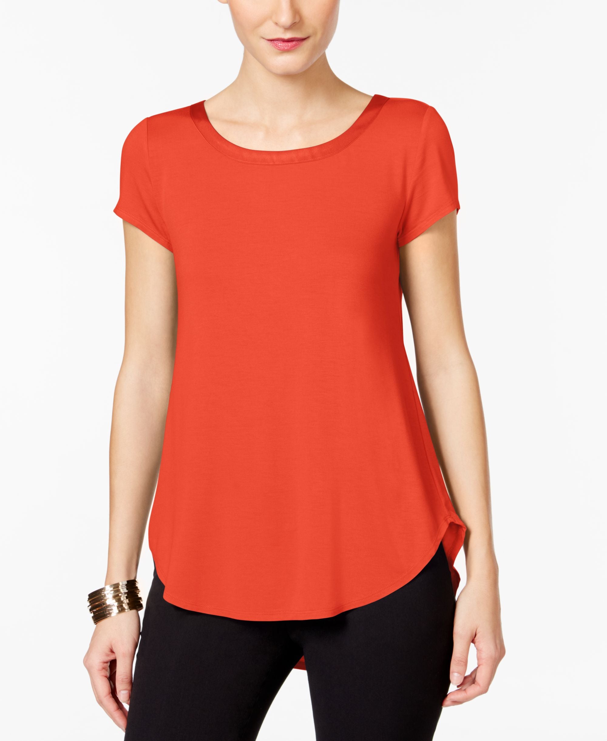 Alfani Satin Trim High Low T-Shirt In