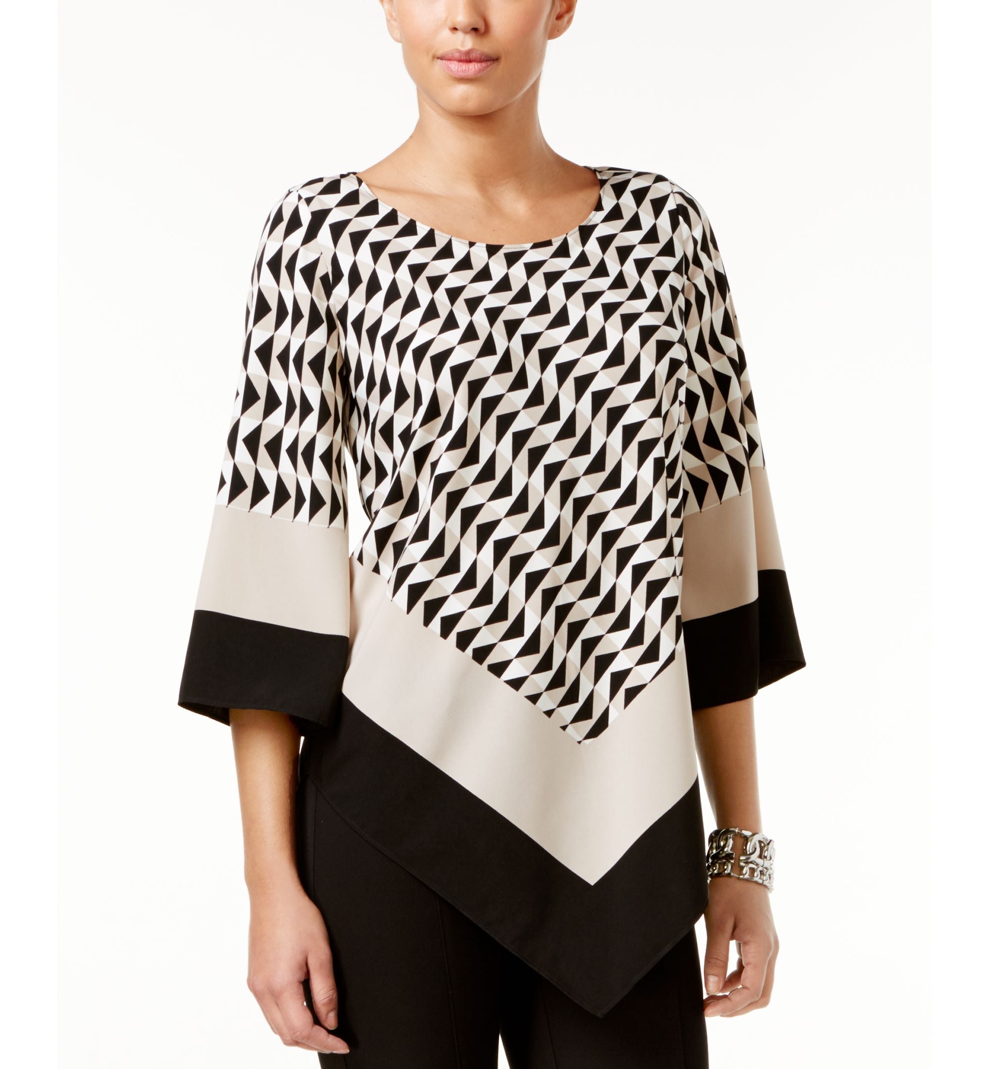 Alfani Petite Printed V Hem Blouse