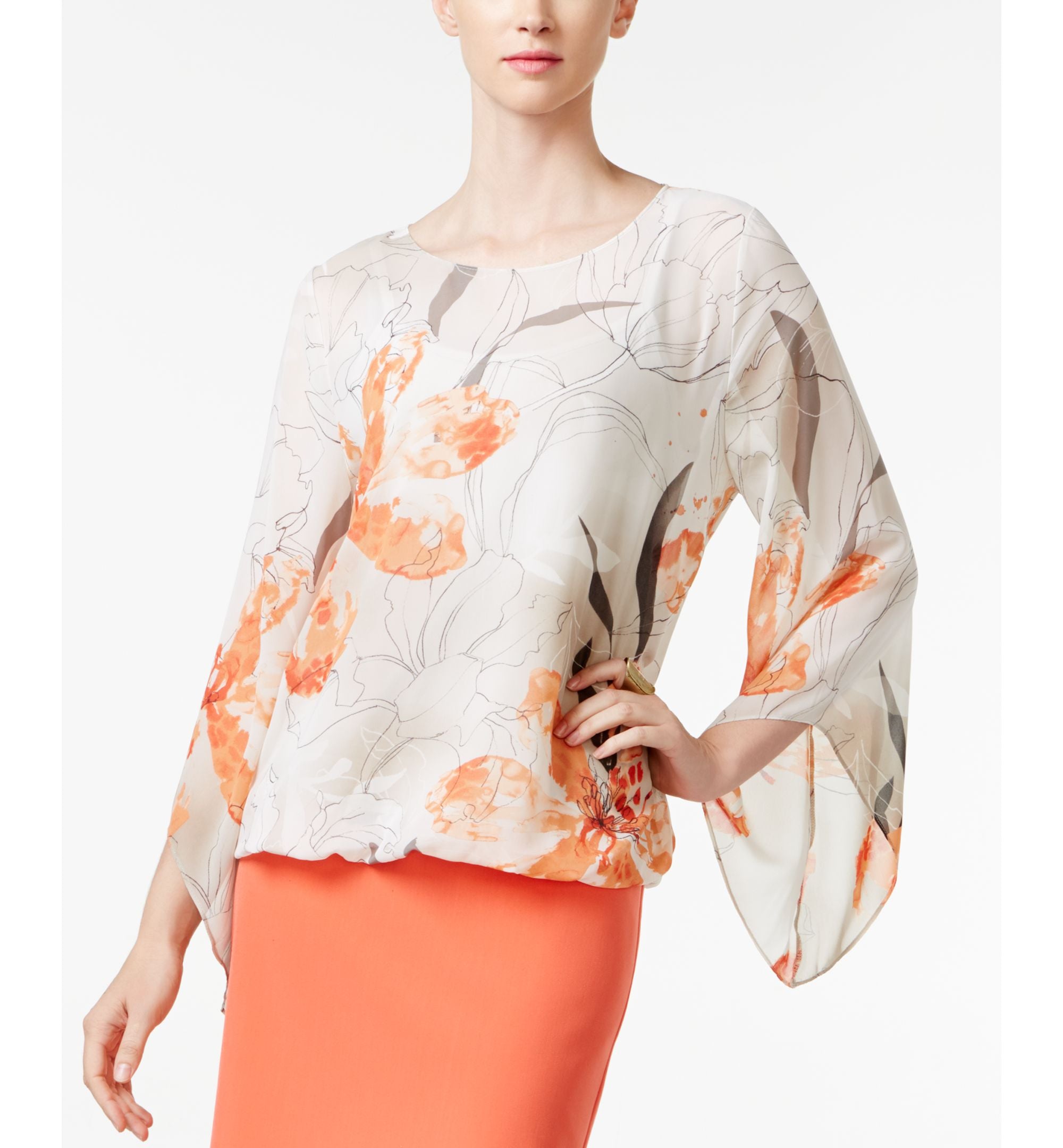 Alfani Petite Printed Angel Sleeve Top