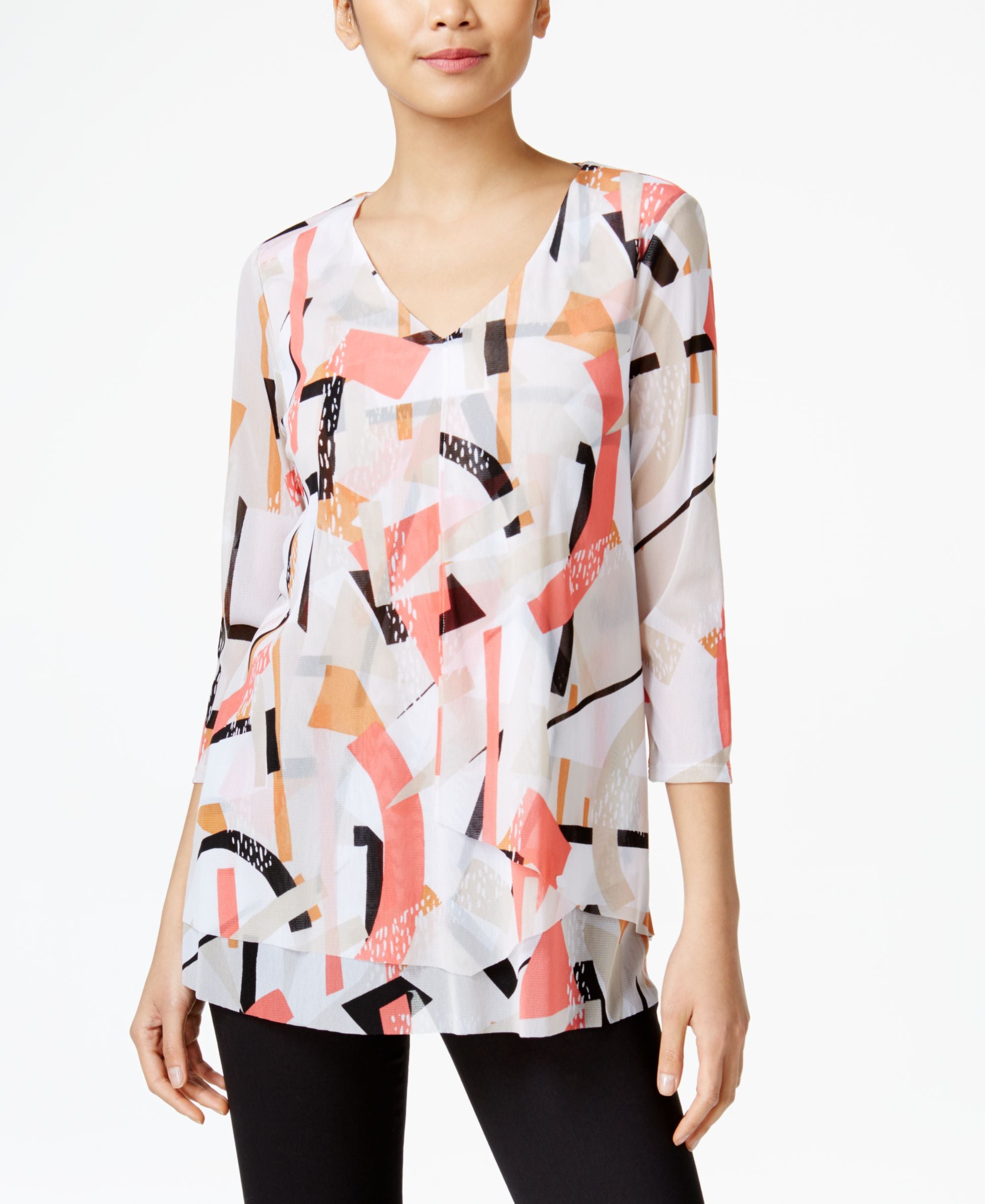 Alfani Petite Printed Layered Look Top