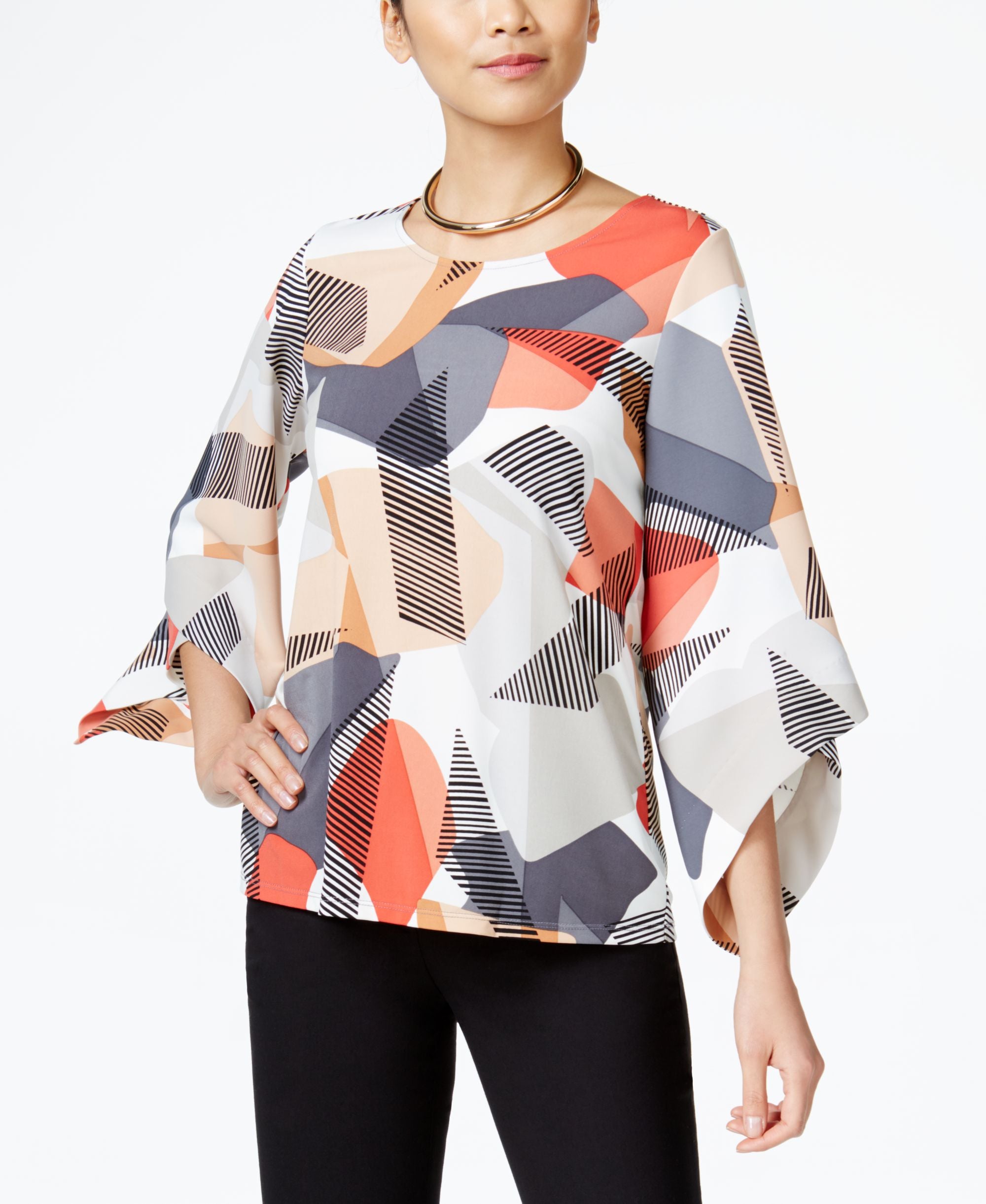 Alfani Petite Printed Angel Sleeve Top