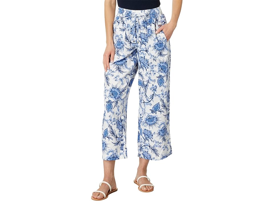 Women's Linen-Blend Printed Drawstring Pants