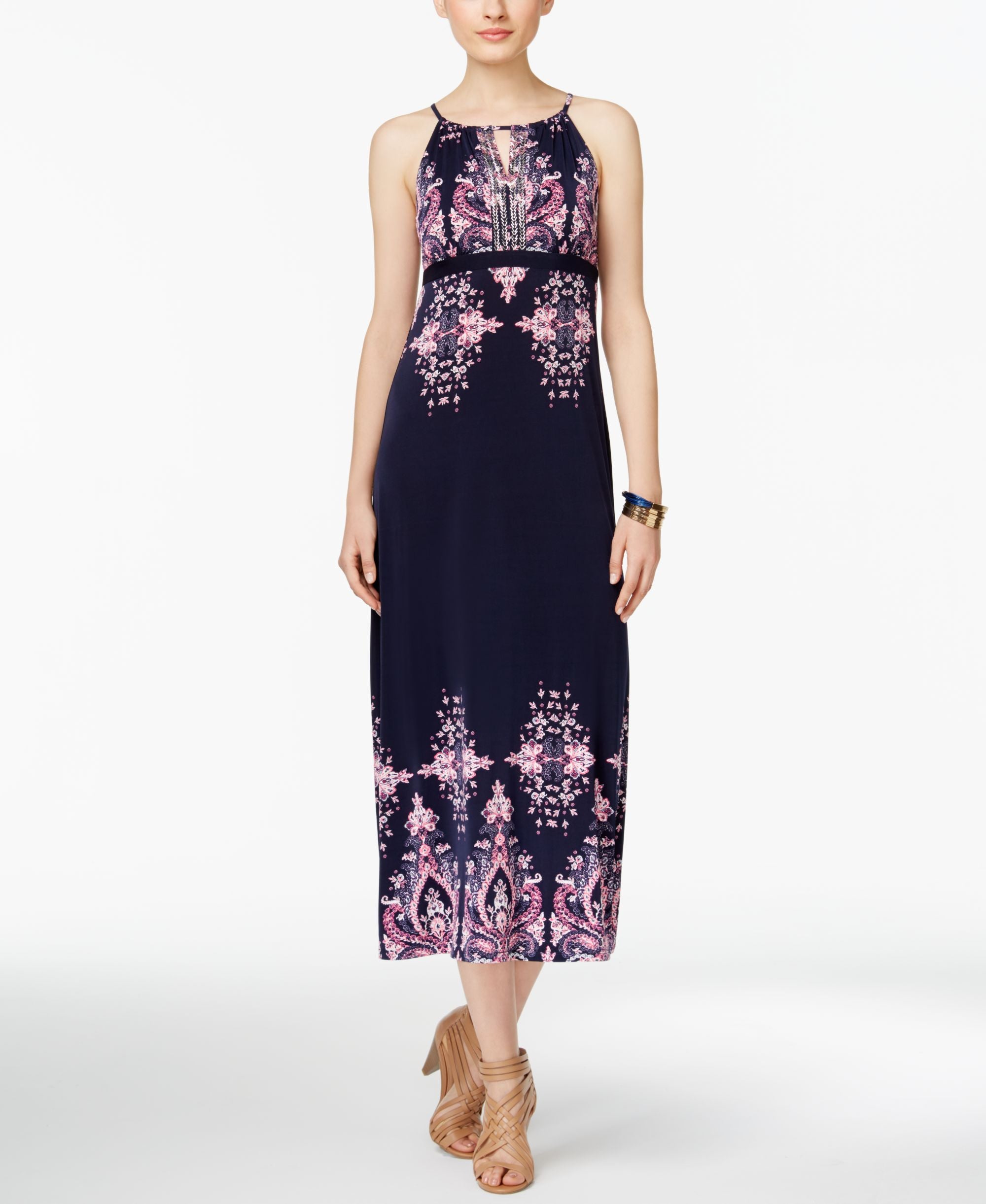 INC International Concepts Petite Printed Empire Waist Maxi Dress