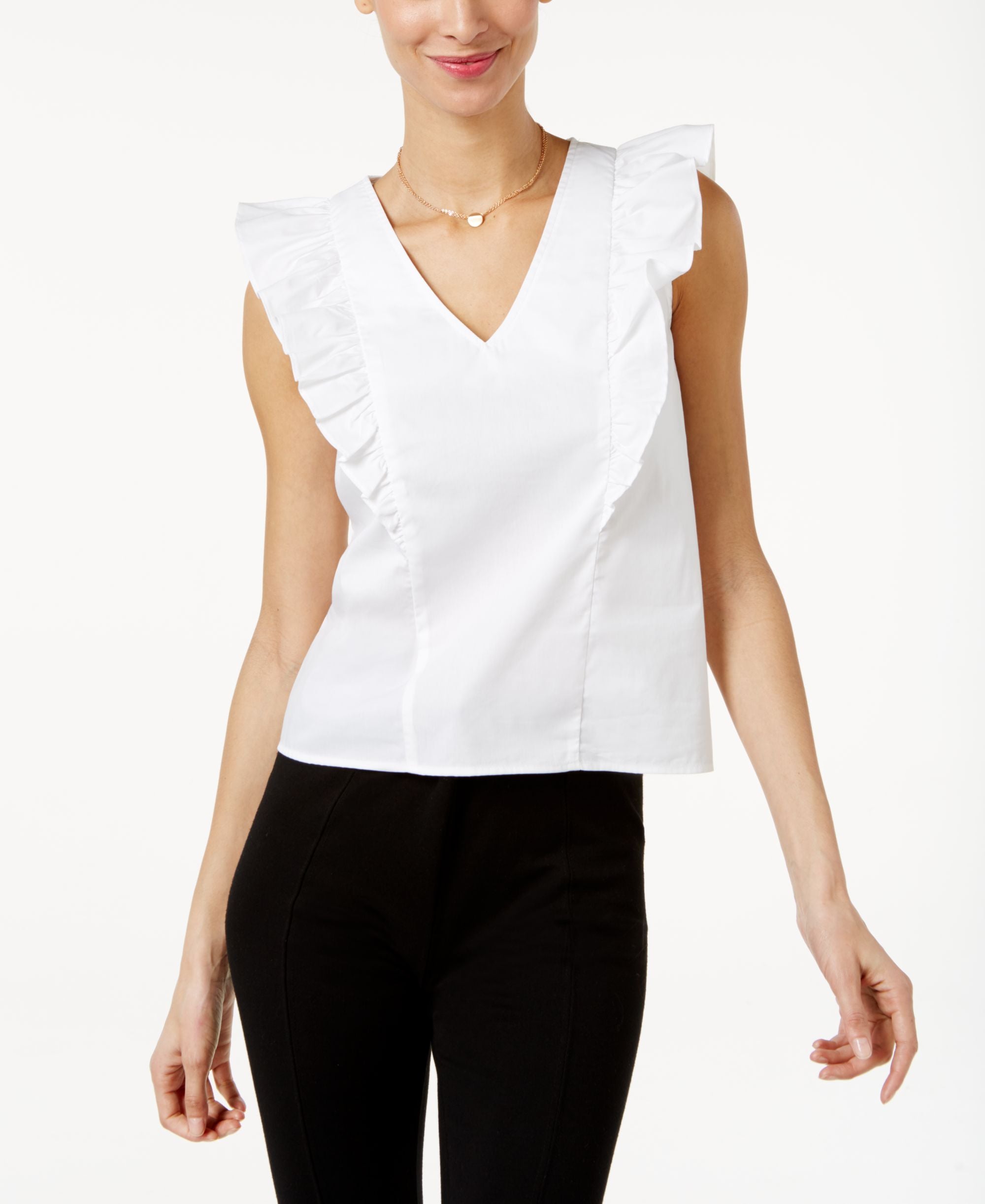 Marled Ruffled V Neck Top