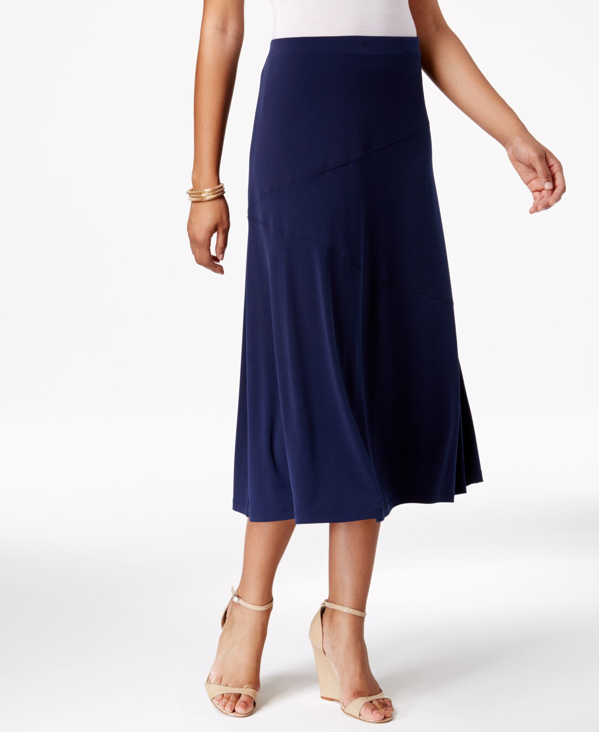 Jm Collection Petite Diagonal-Seam MIDI Skirt Intrepid Blue PS