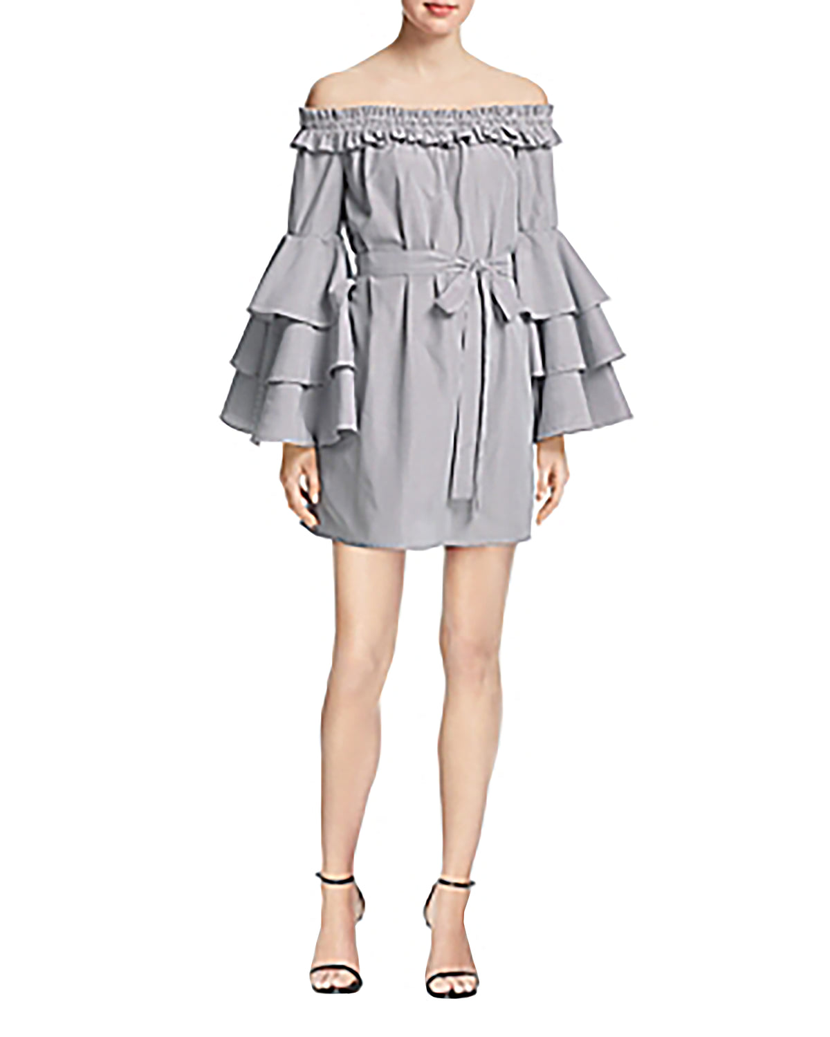 Aqua Striped Tiered-Sleeve Dress M