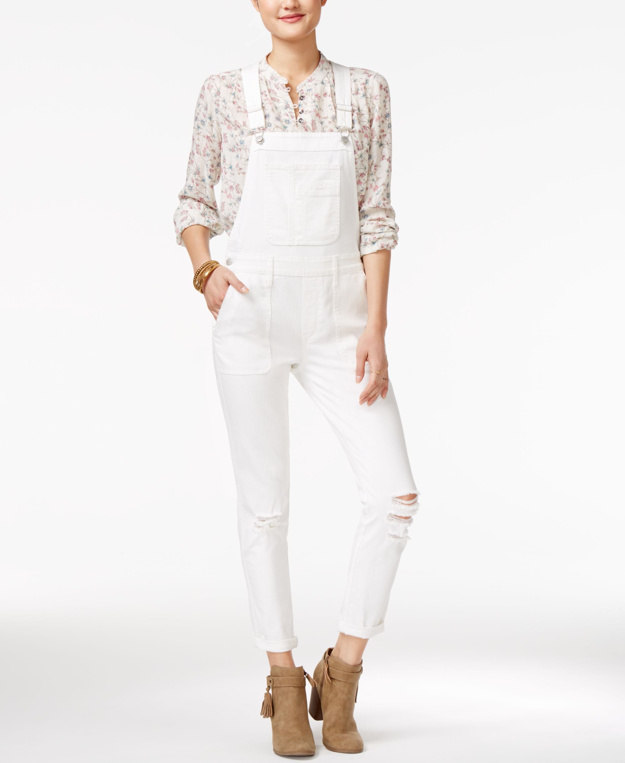 American Rag Ripped One White Wash Overalls