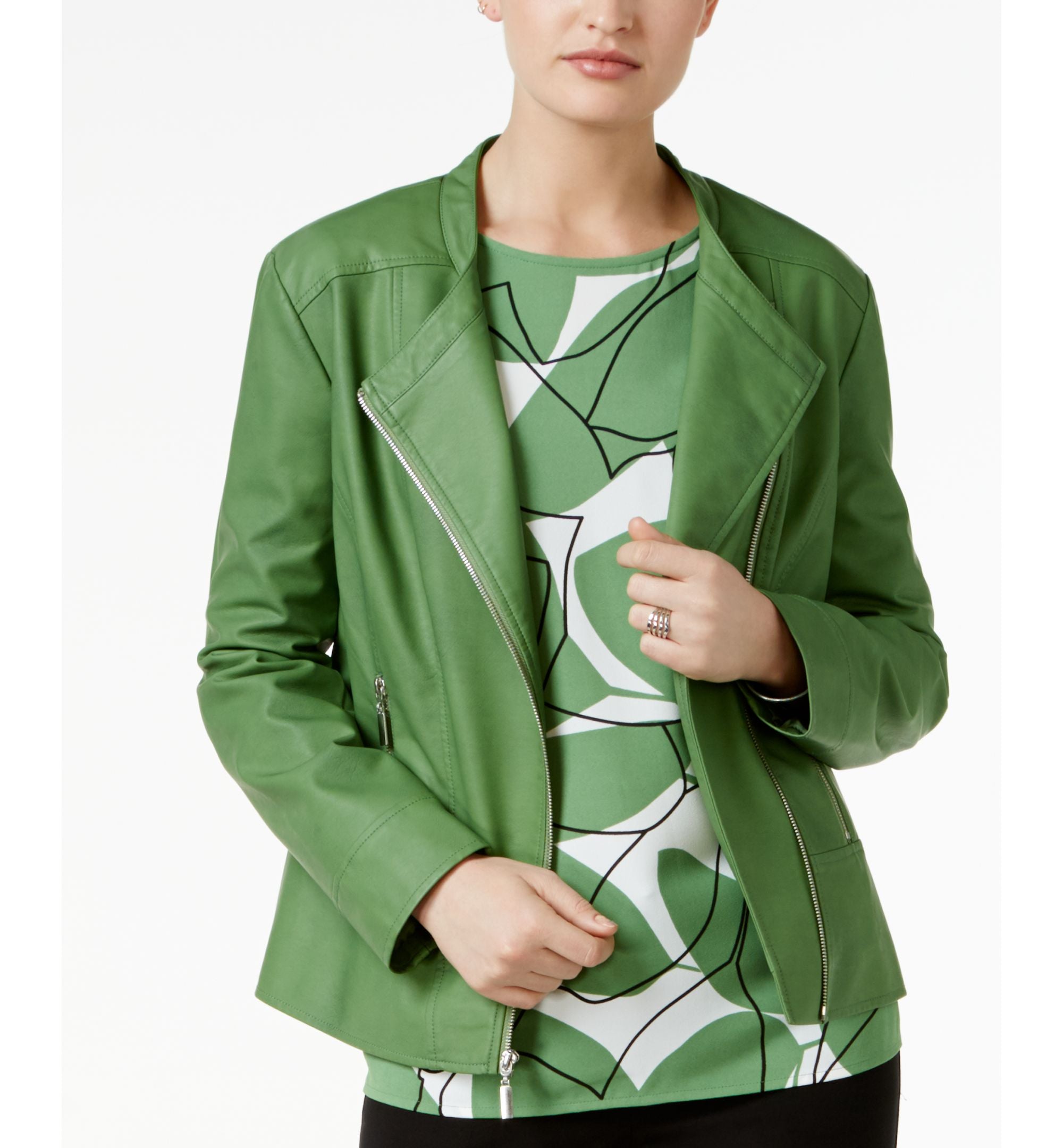 Alfani Petite Faux Leather Moto Jacket