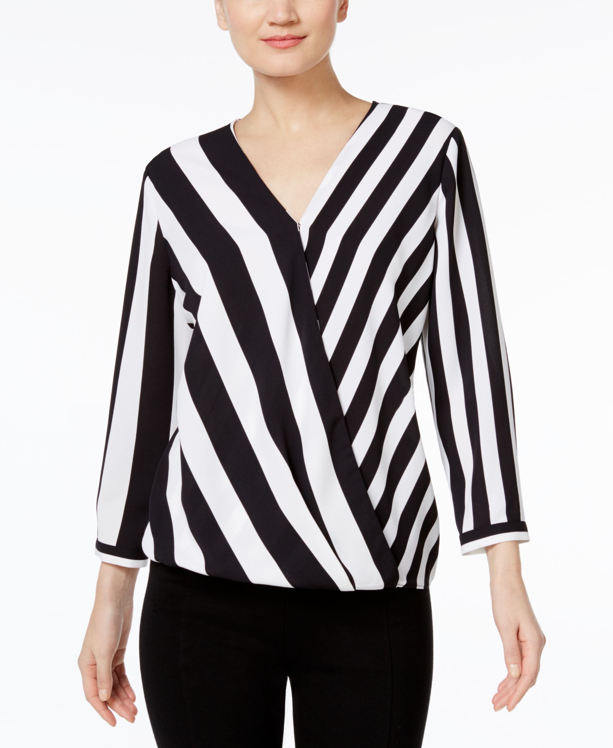 Alfani Striped High Low Blouse