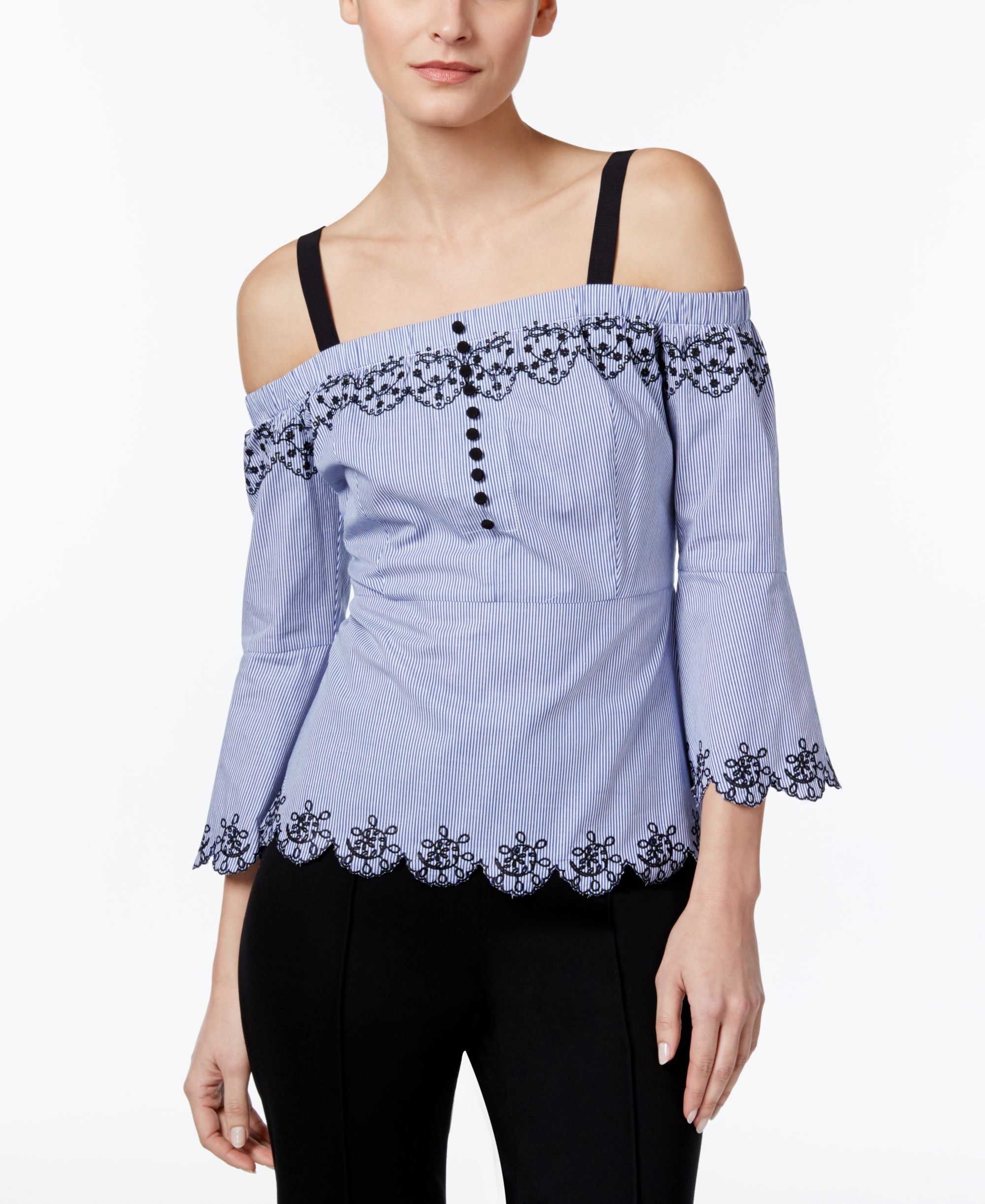Yyigal Embroidered Cold Shoulder Cotton Top