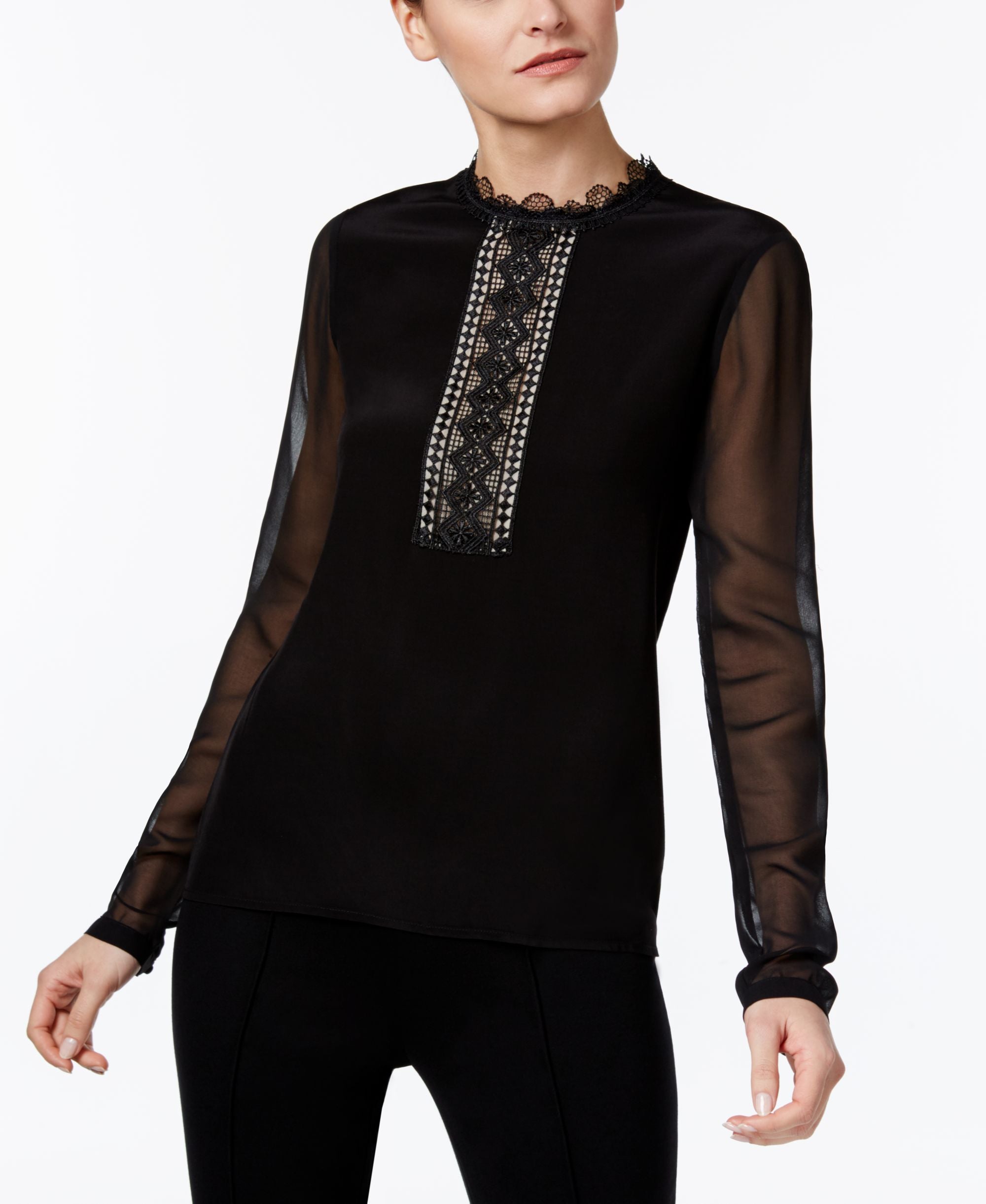Yyigal Lace Trim Illusion Blouse