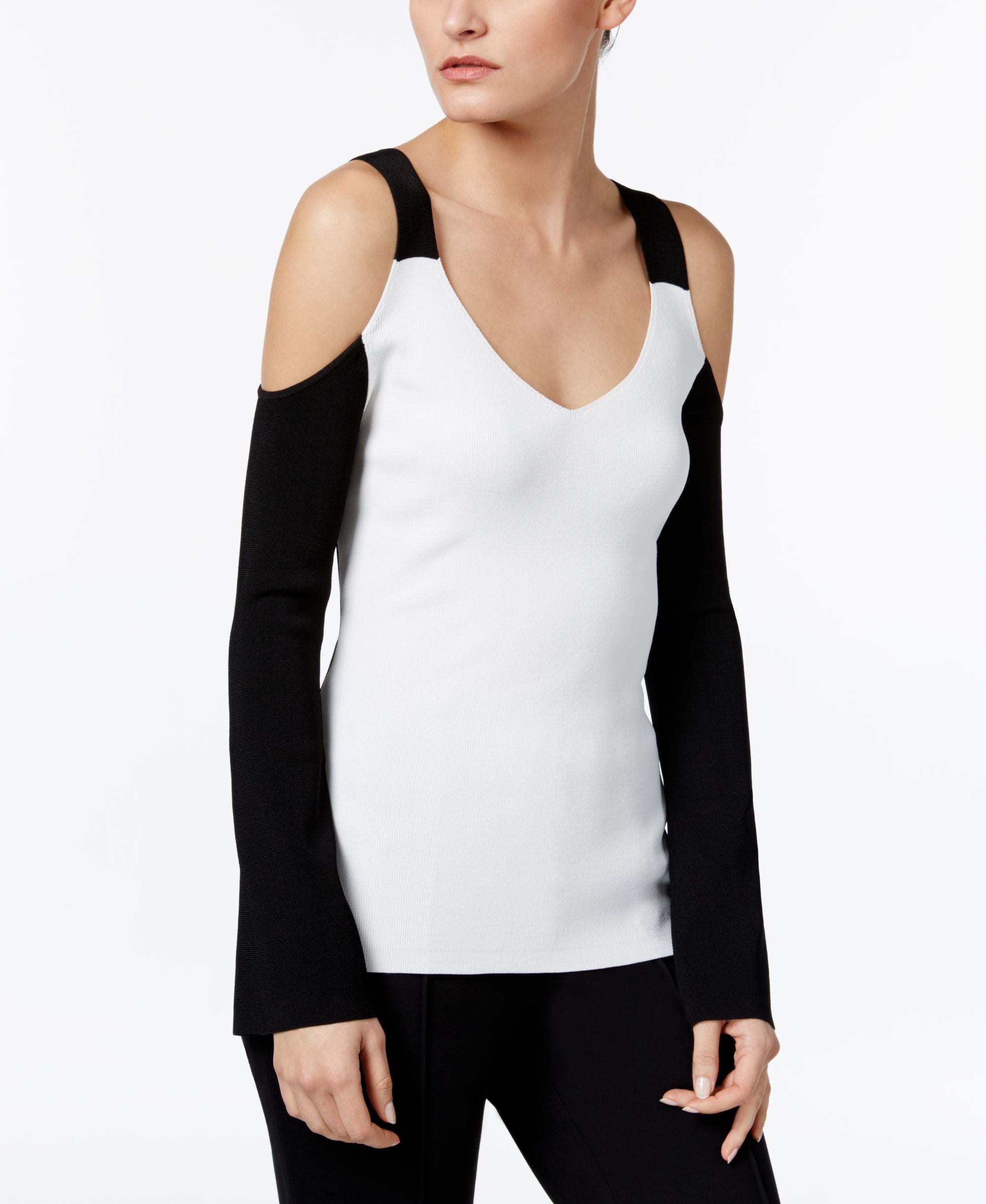Yyigal Colorblocked Cold Shoulder Sweater Style White/Black M