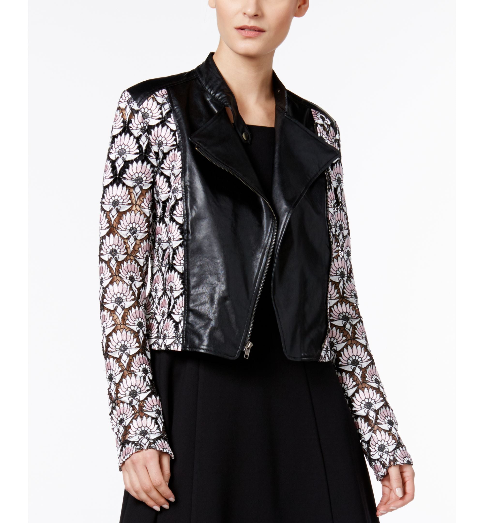Yyigal Lace Faux Leather Moto Jacket