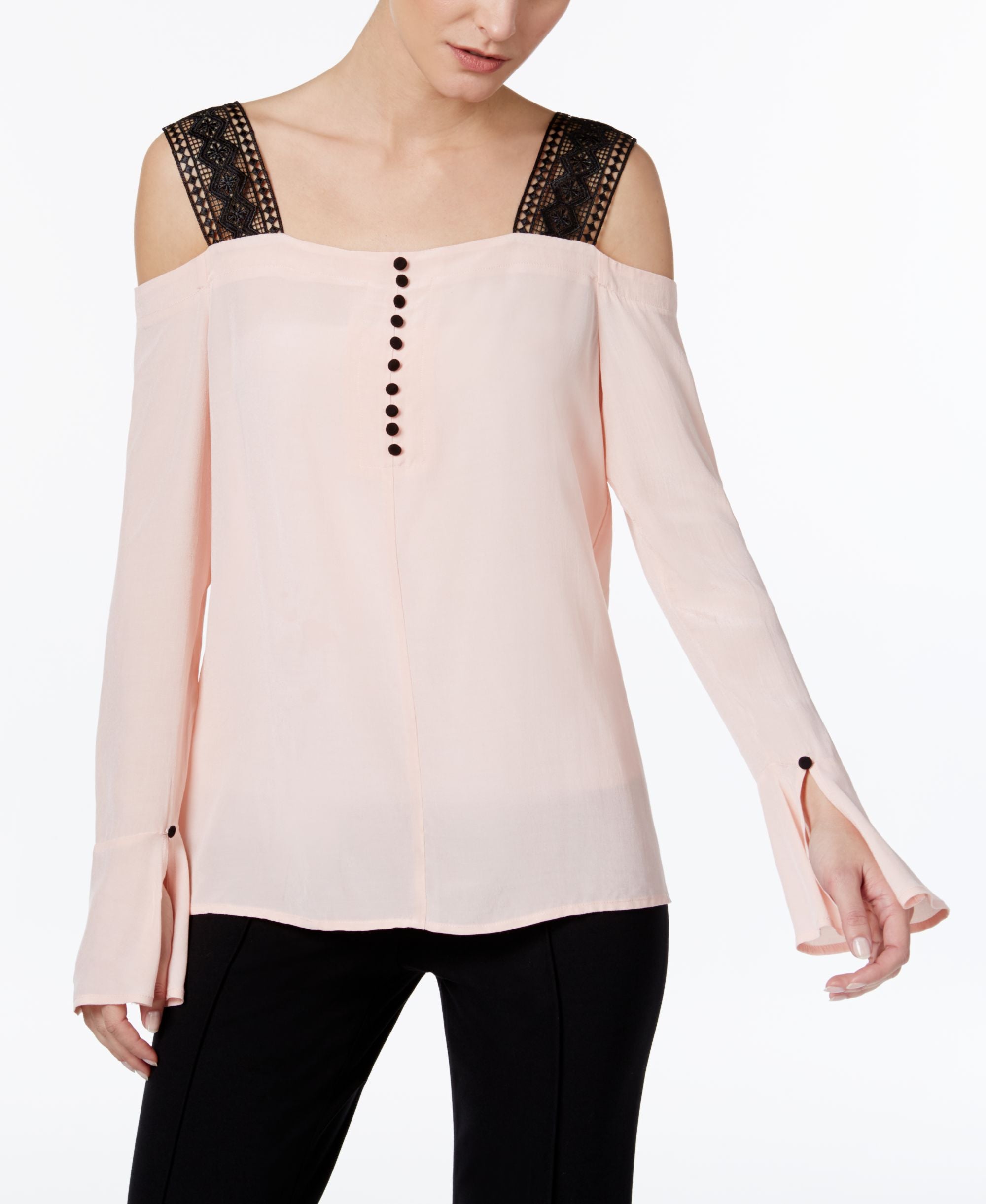 Yyigal Cold Shoulder Lace Trim Top