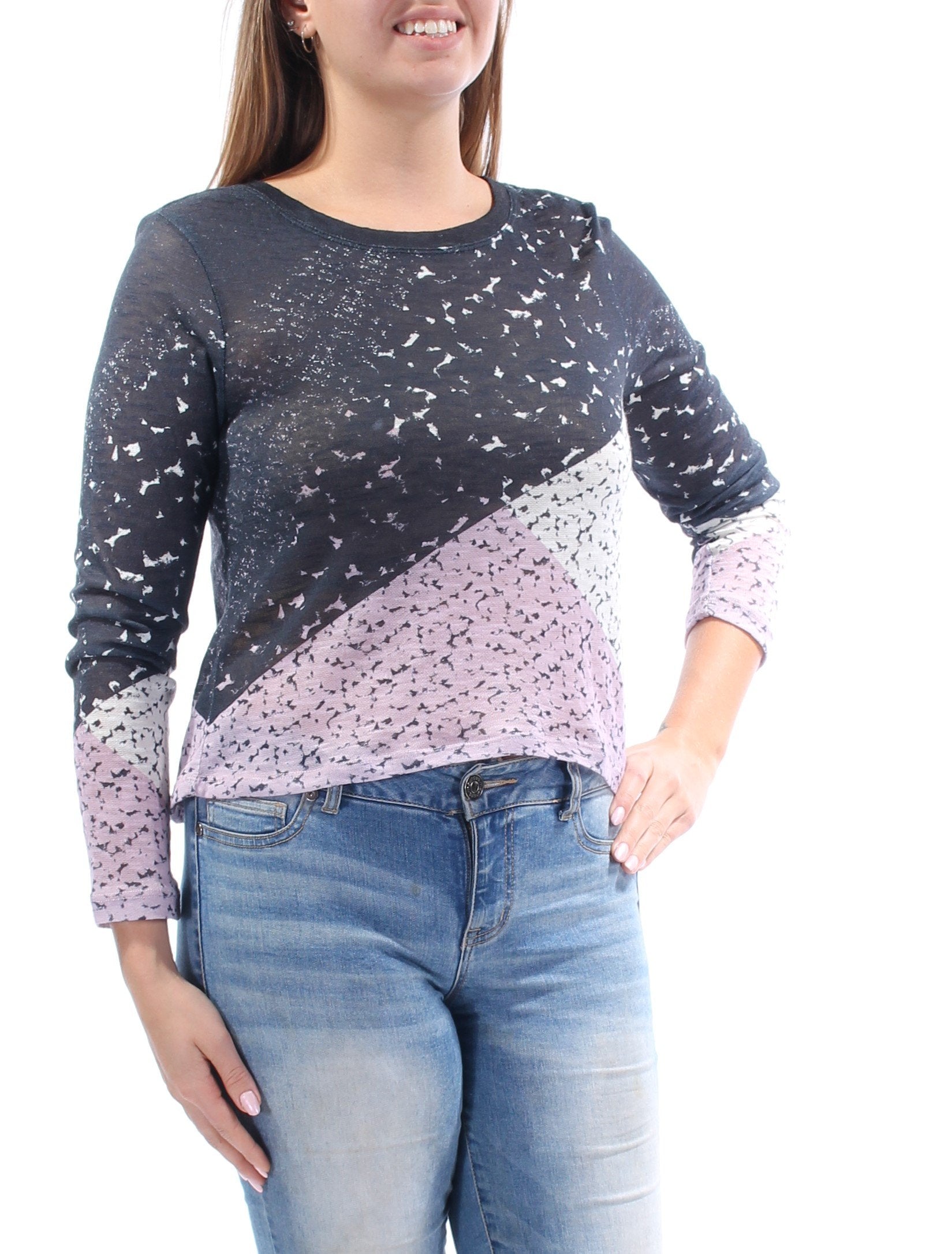 Bar III Womens Colorblock Printed Casual Top