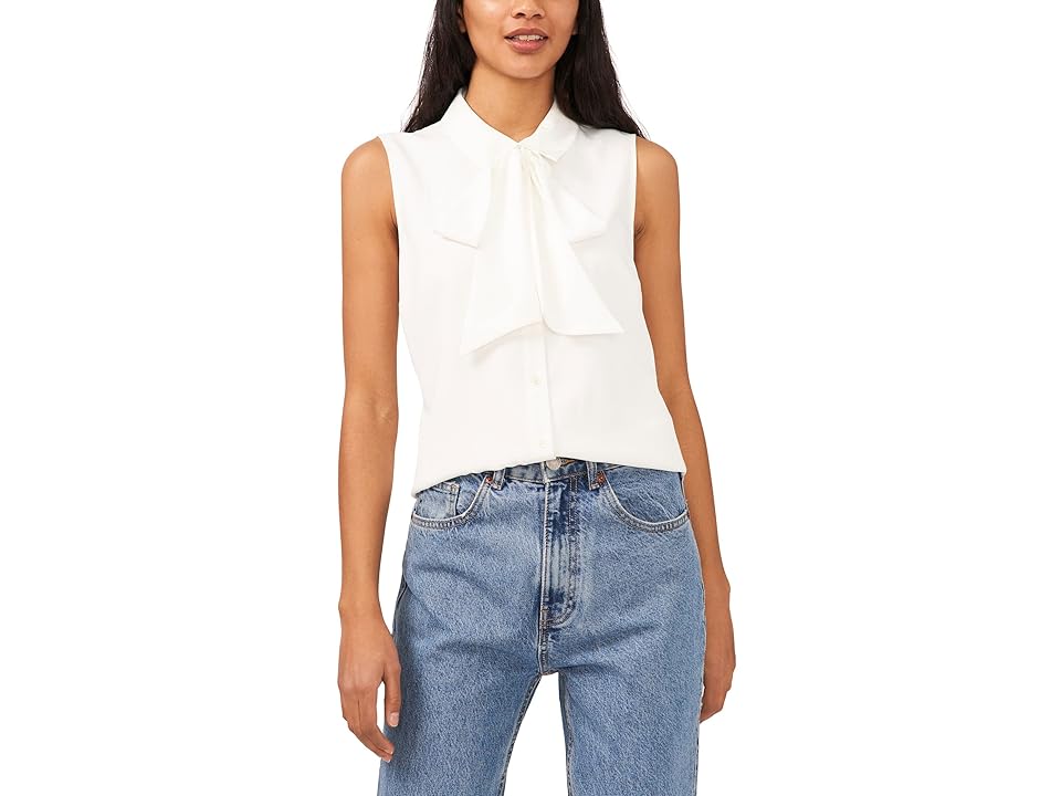 Women's Sleeveless Button-Front Bow Neck Blouse