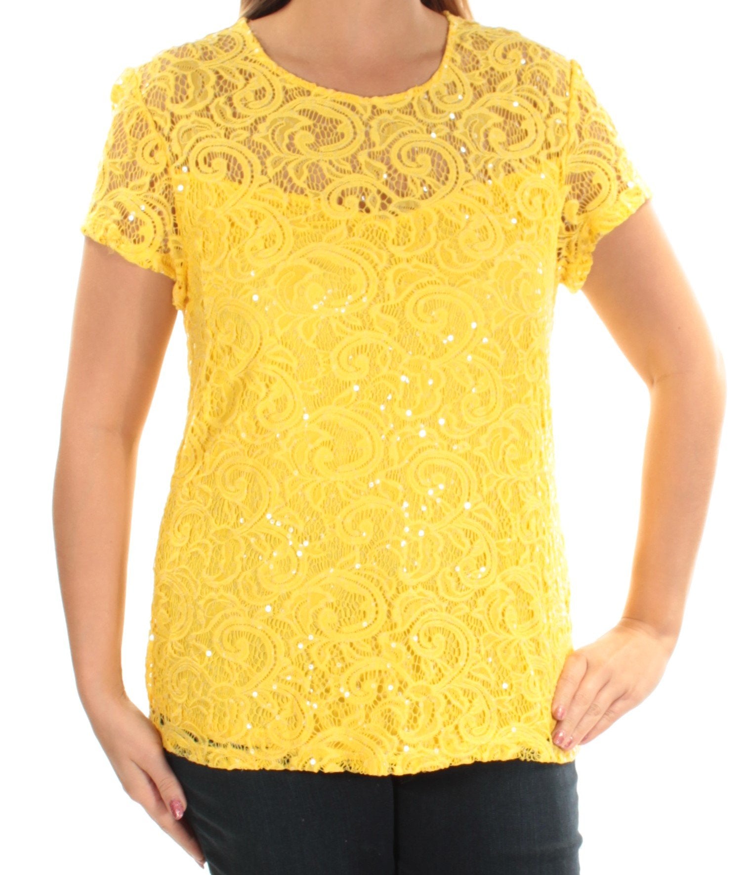 Inc International Concepts Sequin Lace T-Shirt