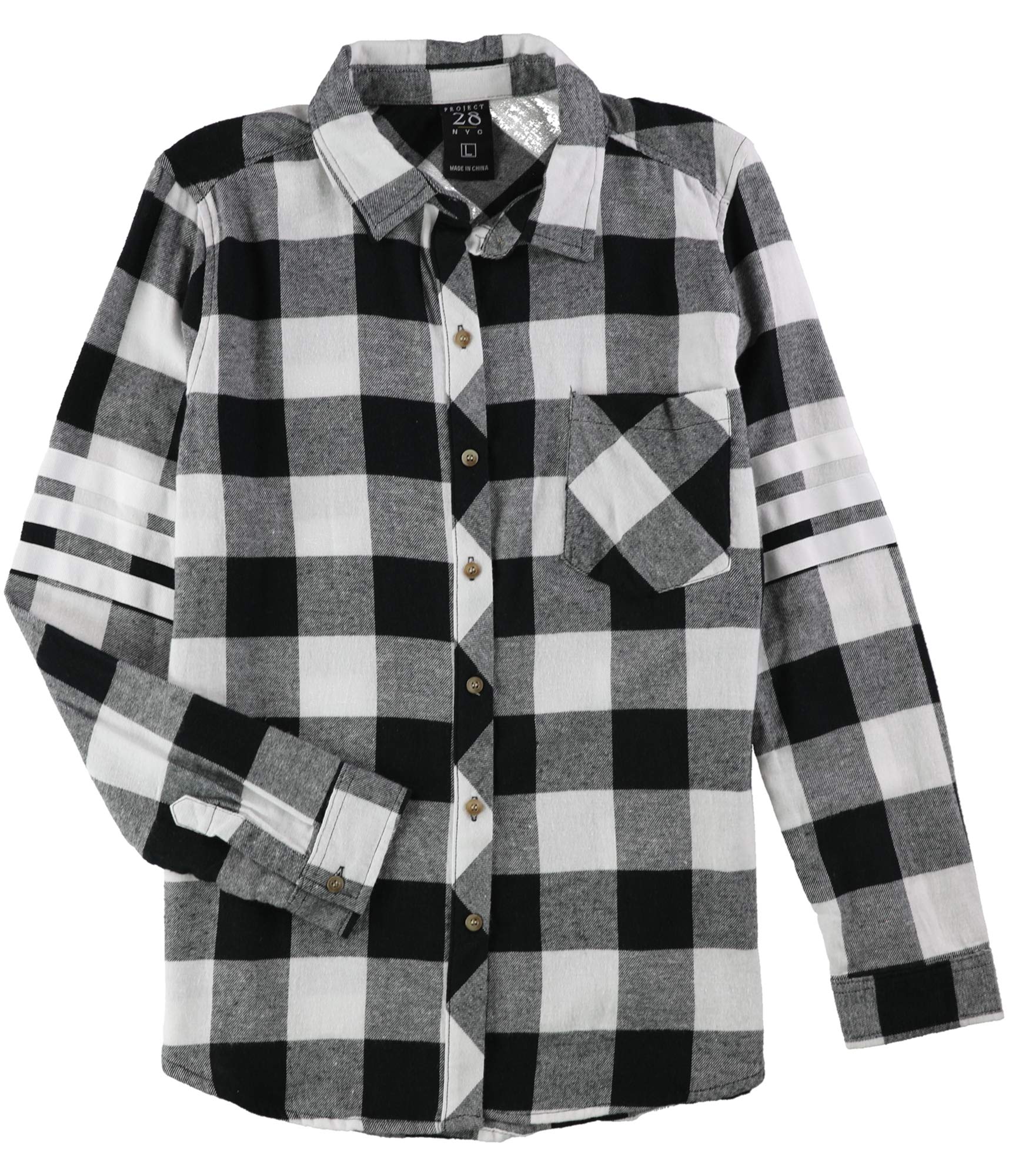 Project 28 Womens 3 Stripe Varsity Plaid Button Up Shirt
