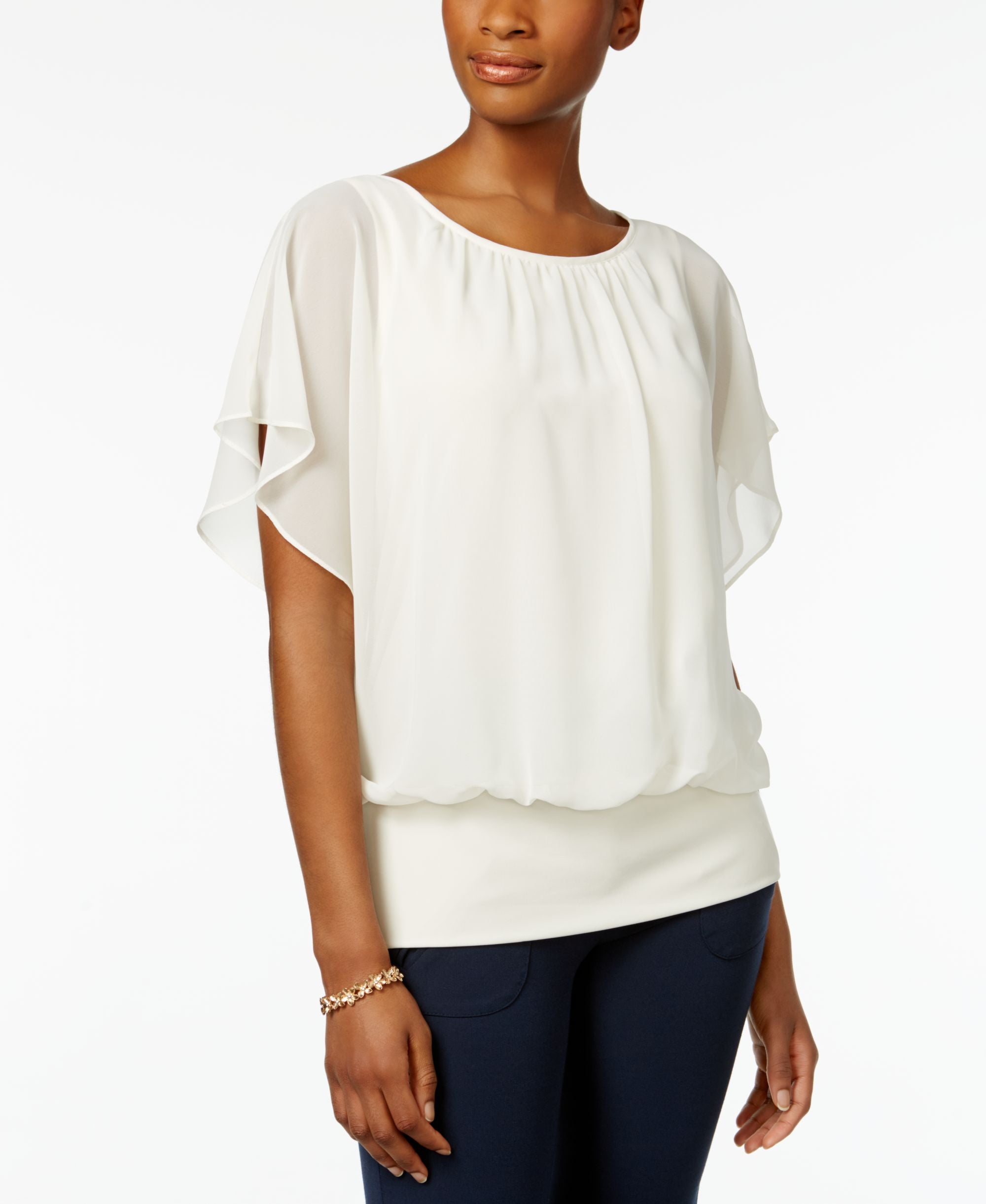JM Collection Petite Flutter Sleeve Top