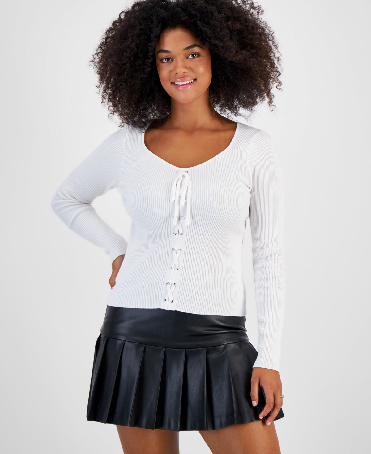 Women's Lace-Up Ribbed Sweater