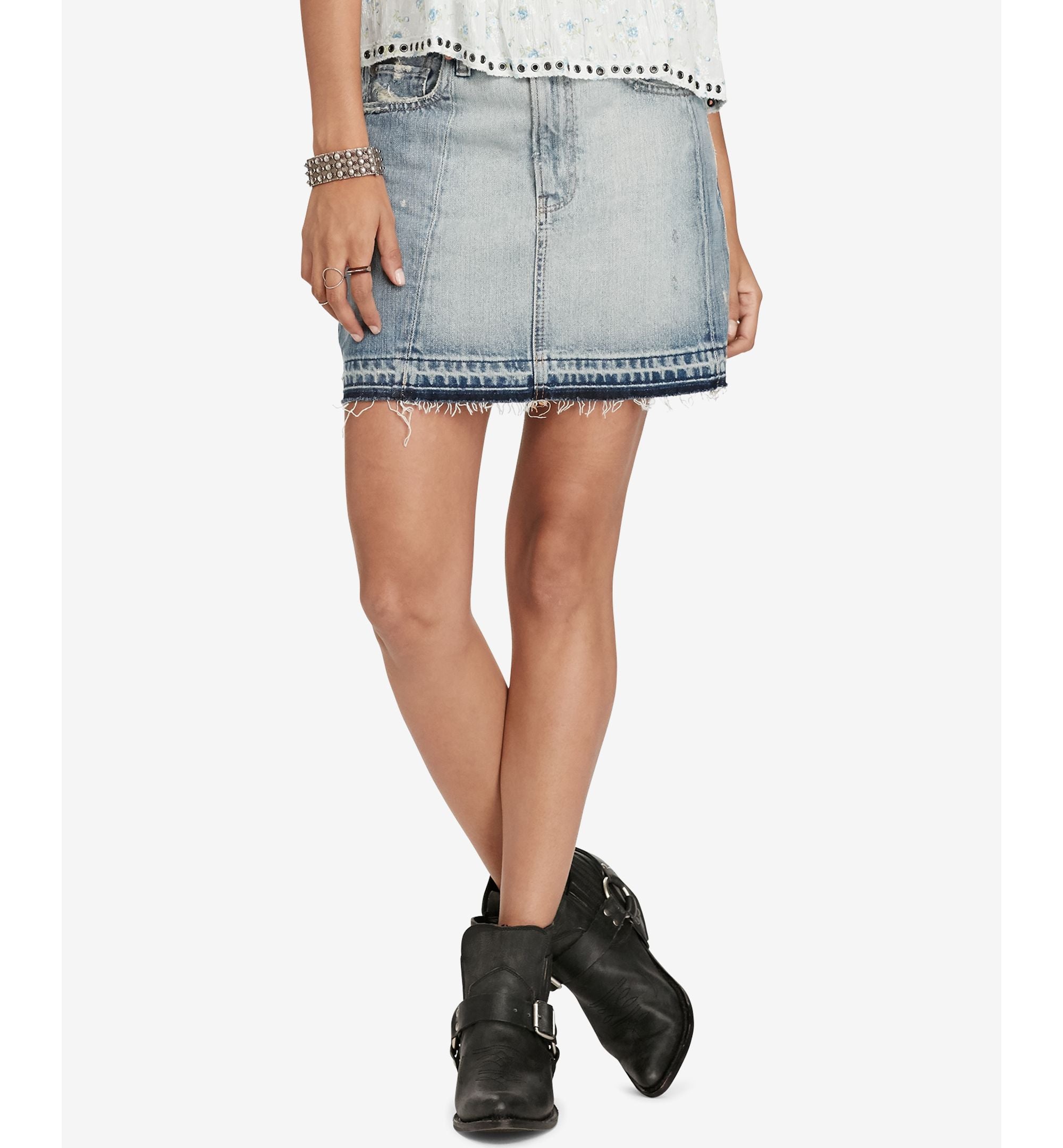 Denim Supply Ralph Lauren Frayed Denim Skirt