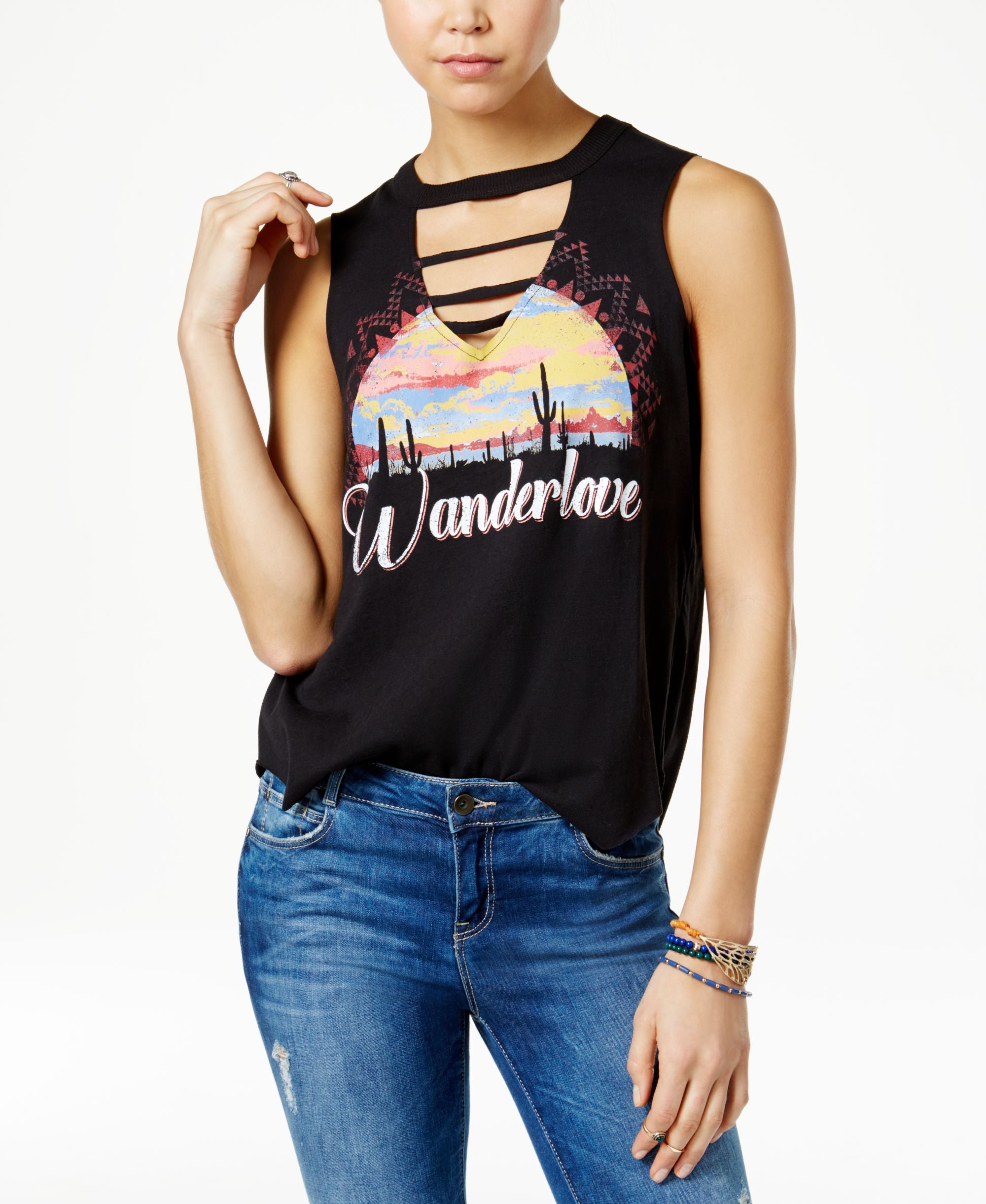 American Rag Graphic Cutout Top