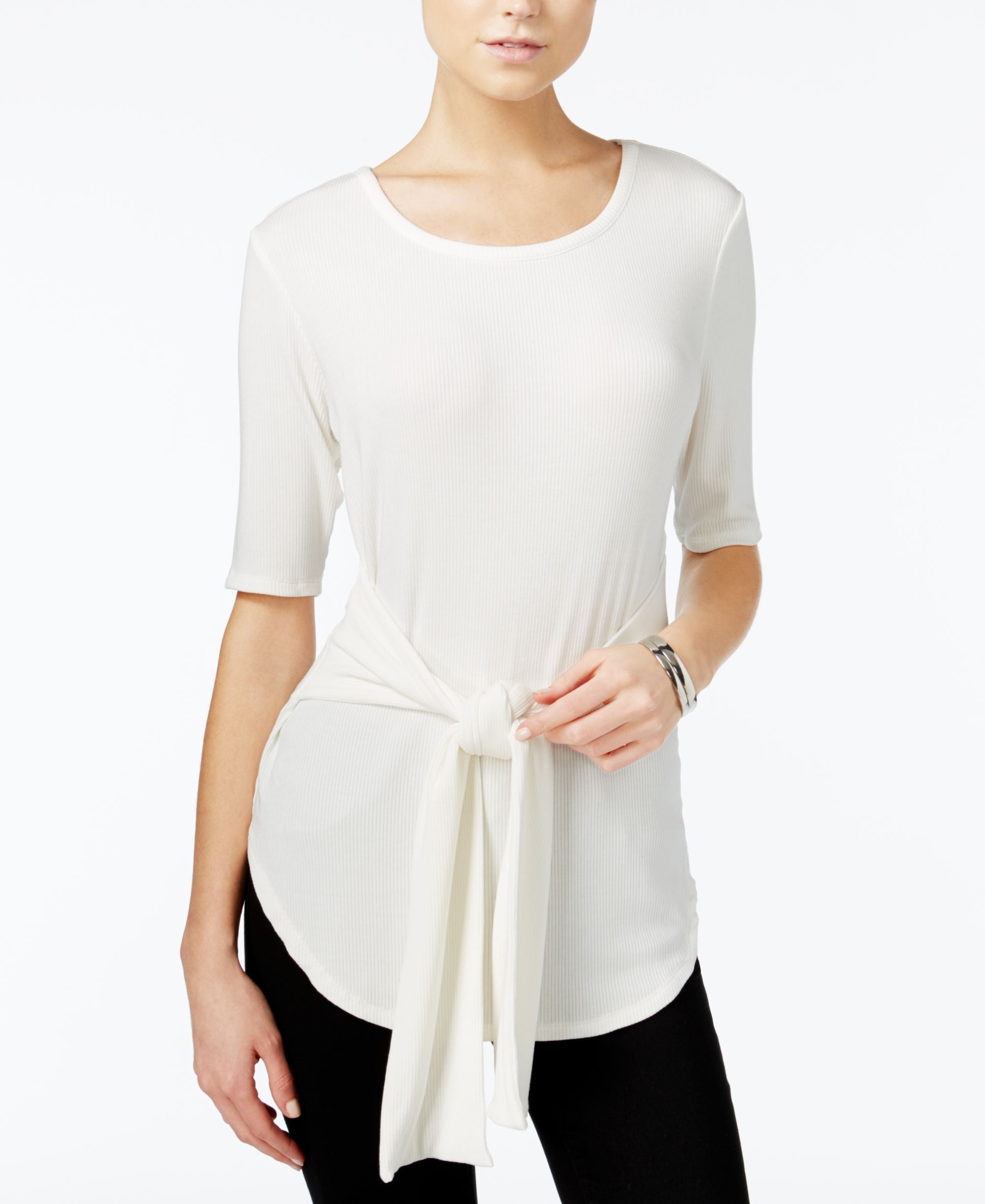 Bar III Ribbed Tie Front Top