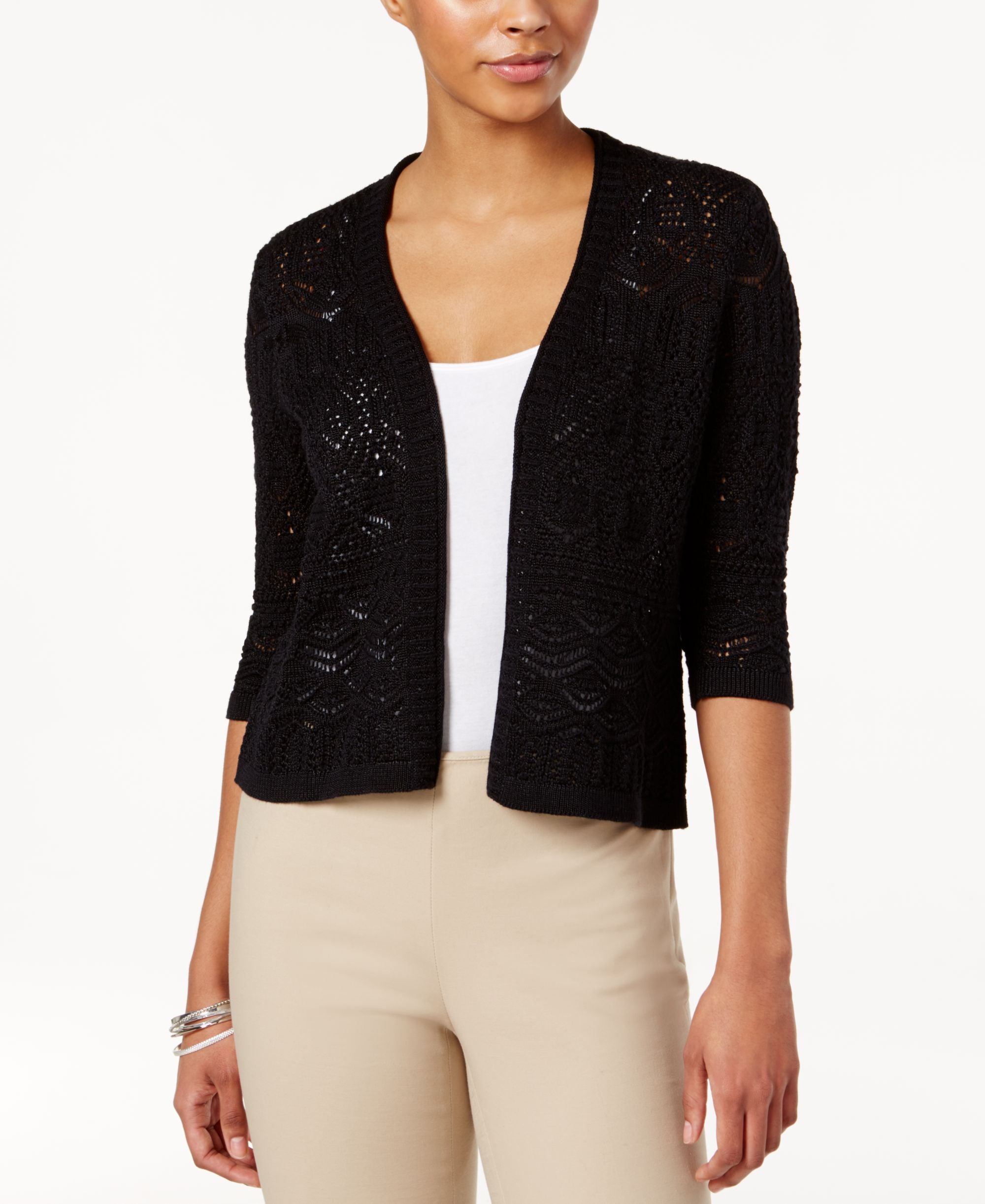 JM Collection Petite Cropped Crochet Cardigan